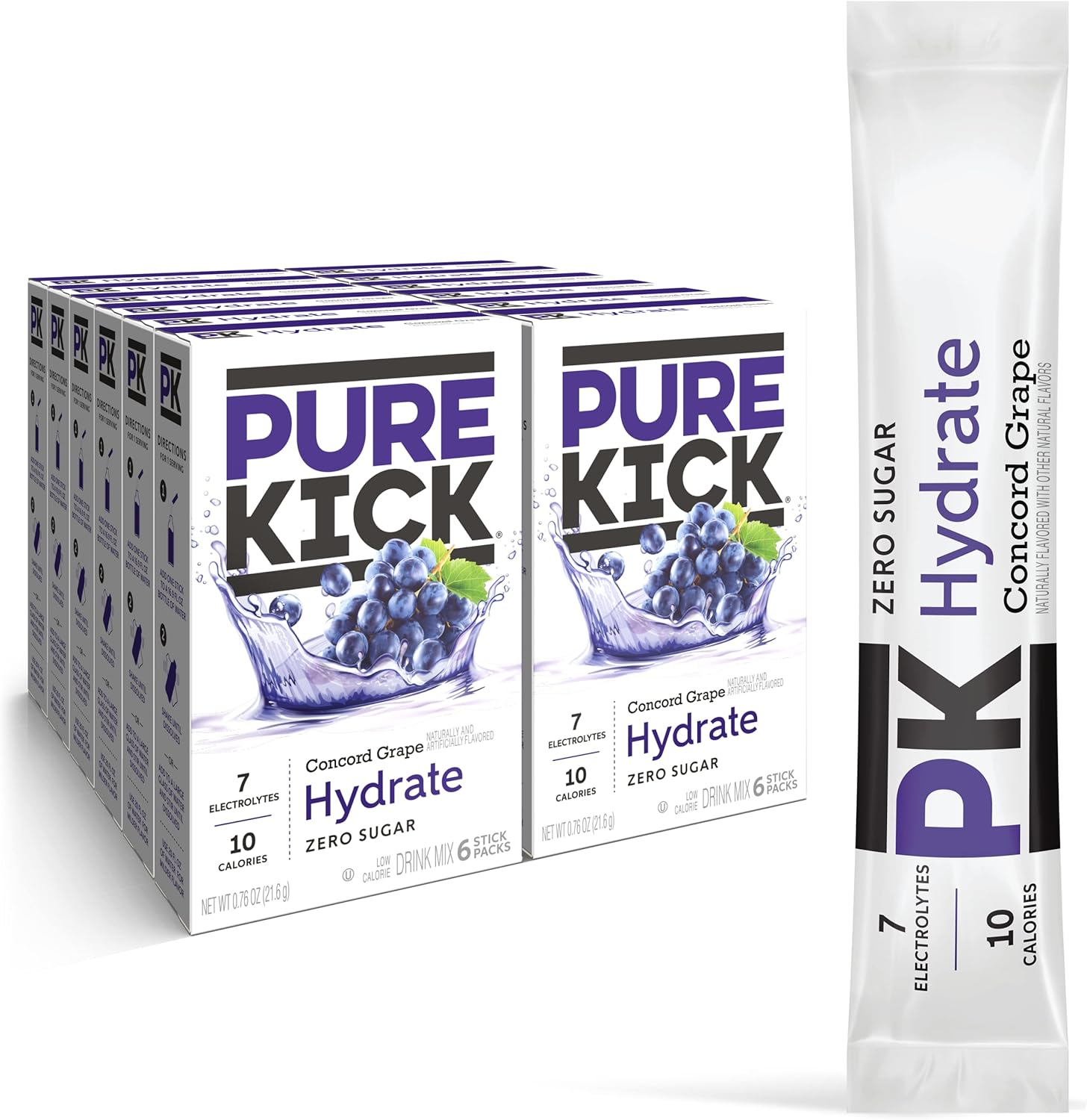PURE KICK Hydration Singles to Go Drink Mix, Concord Grape, Includes 12 Boxes with 6 Packets in Each Box, 72 Total Packets image number 6