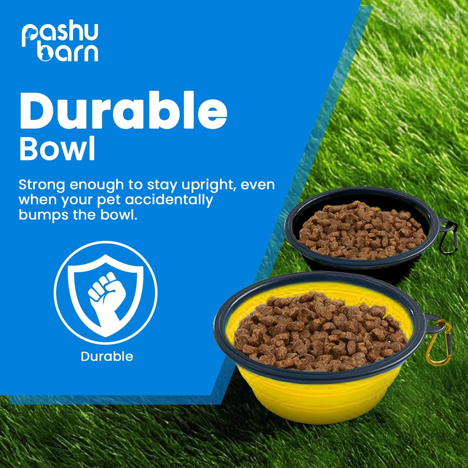 Set of 2 Collapsible Dog Bowls for Food & Water - Extra Large 1000Ml and Small 350Ml- Portable, Foldable Travel Dishes with Leash Attachment-Ideal for Puppies - Yellow (XL) & Black (Small) image number 4