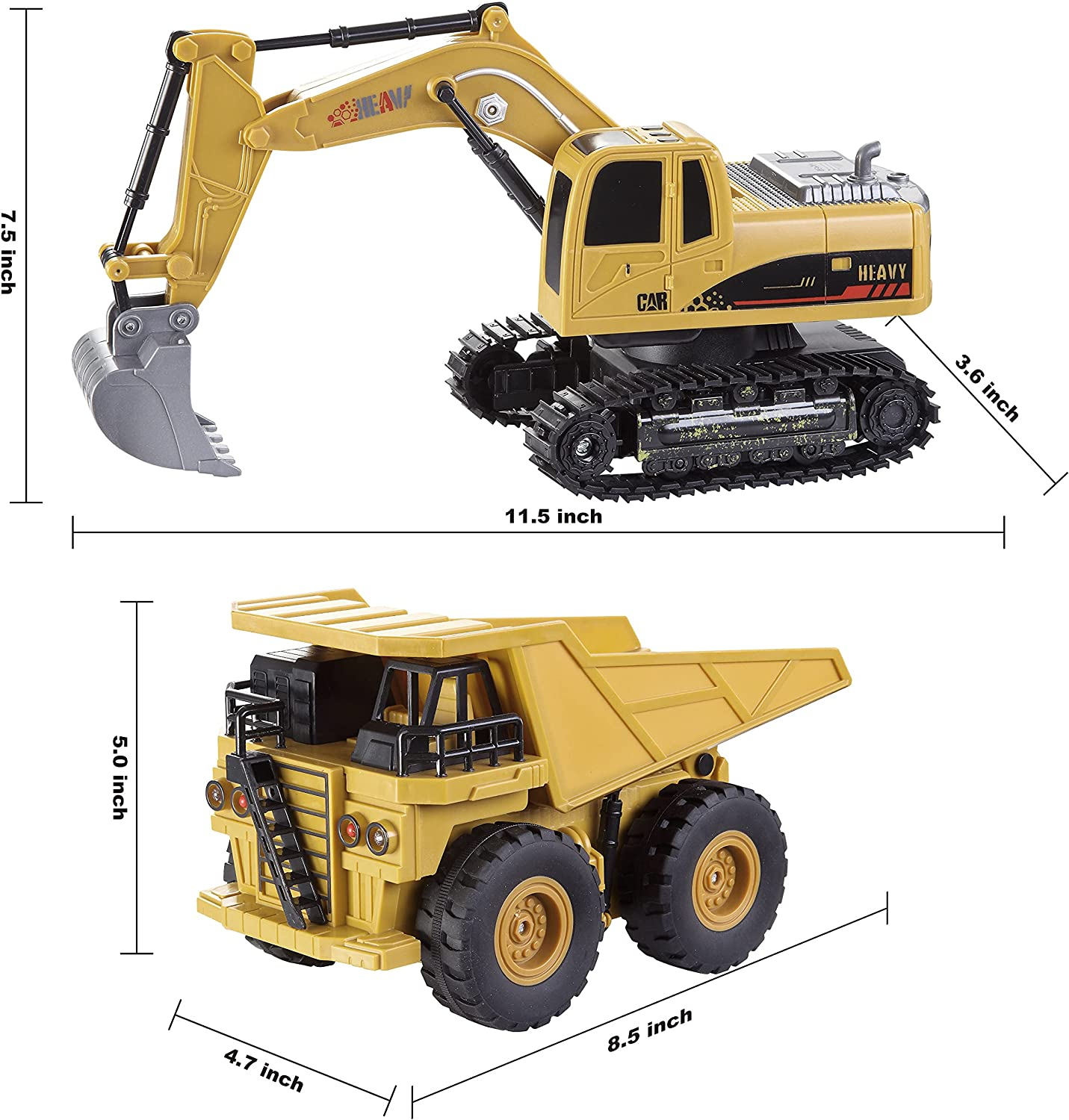 JOYIN 2 PCS Remote Control Construction Vehicle Toy Set, Friction-Powered RC Excavator & Dump Truck with Lights and Sounds for Imaginative Play, Birthday Gifts for Toddlers Boys Girls image number 2