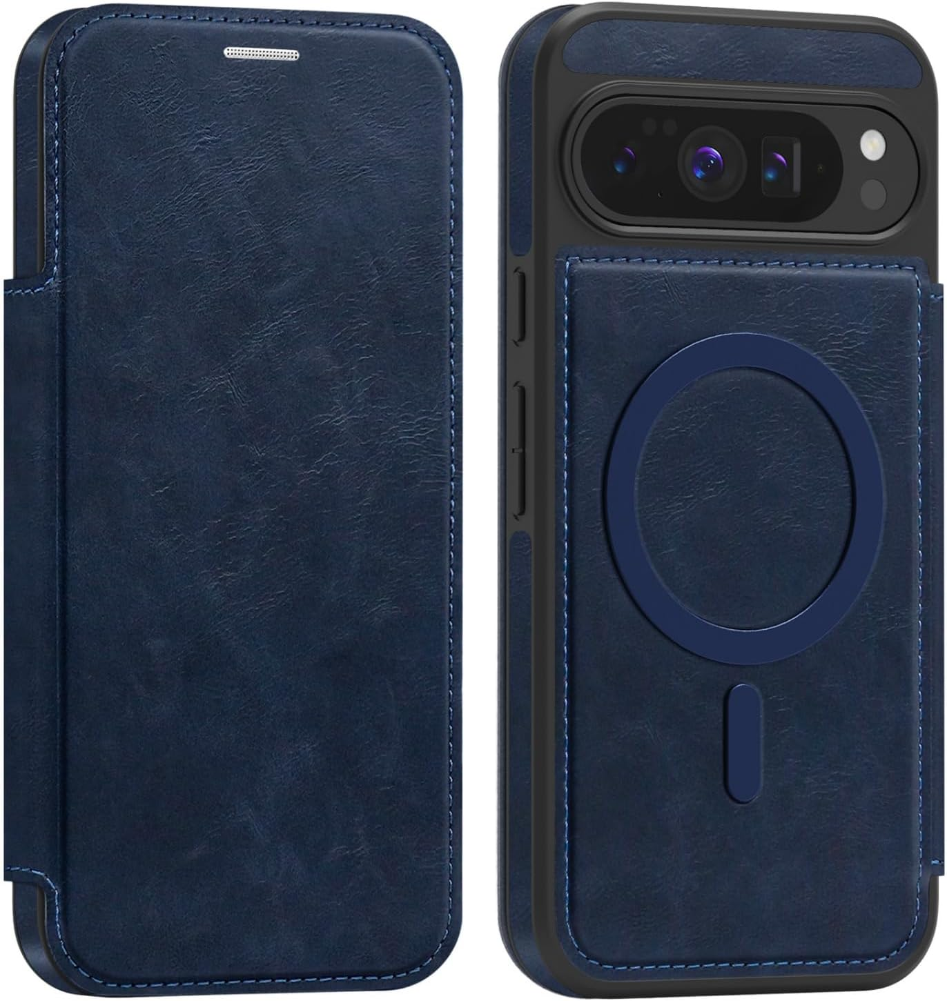 QYFCOU Case for Google Pixel 10 Pro XL Flip Case Compatible with Magsafe, PU Leather Wallet Phone Case with Card Slot and RFID Protection - Black