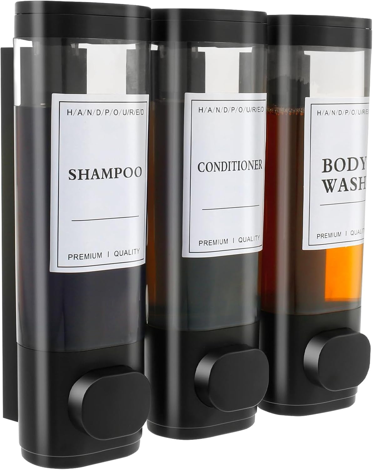 No Drill Shower Soap and Shampoo Dispenser - 3 Chamber Wall Mounted for Bathroom (Black) image number 2