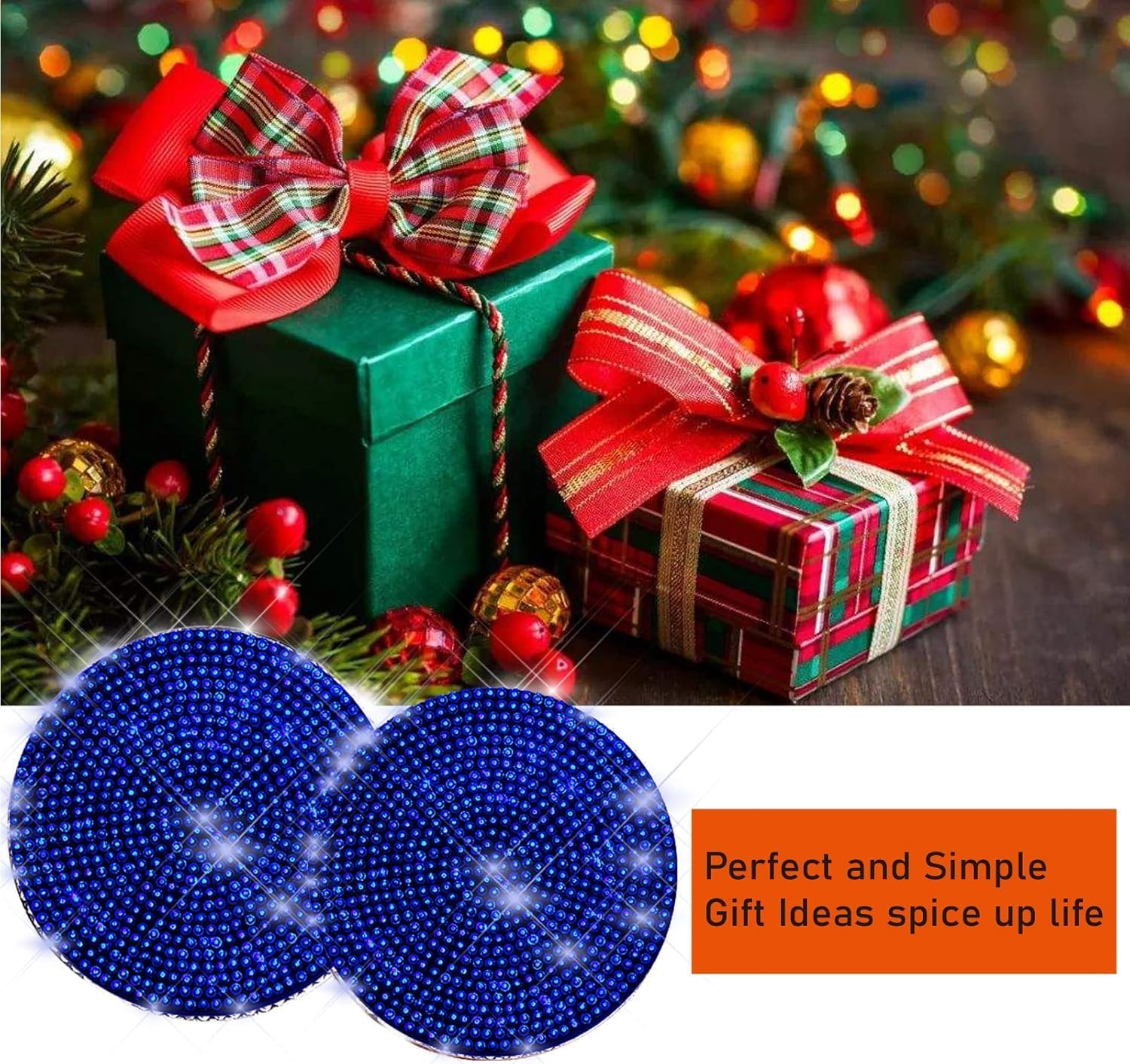 2 Pack Car Cup Holder Coaster,Fashion Anti-Slip Shockproof Universal Vehicle Cup Holders Coasters Insert Bling Crystal Rhinestone Auto Automotive Interior Accessories for Women (Blue) image number 1