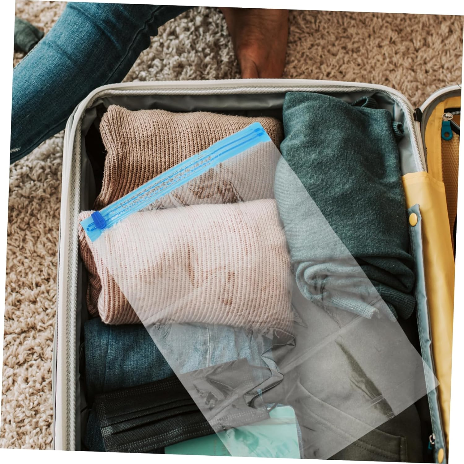 WATIIFUFU 5Pcs Travel Storage Bag Vacuum Sealing Compression Bags for Clothes Hand Roll image number 4