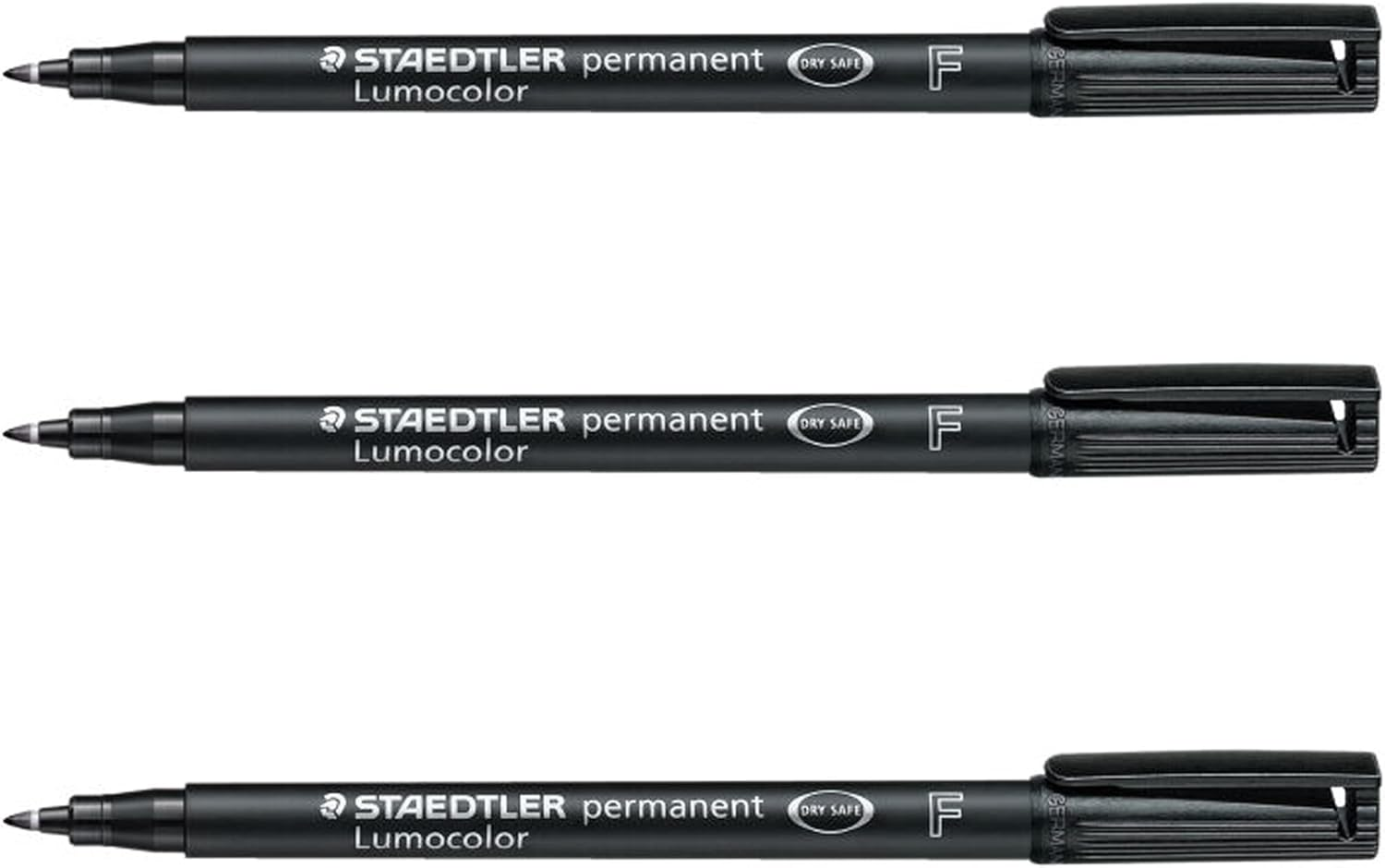 STAEDTLER Lumocolor Fine Permanent Marker Pens - Waterproof Smudge Resistant Quick Dry CD DVD OHP - Black - Pack of 3