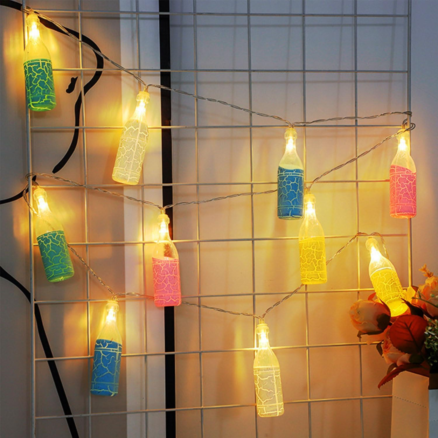 LED Fairy Lights with Bottle Design, 3 M, 20 LED Wine Bottles, Fairy Lights, Battery Operated, Luminous Wine Bottles, Battery Operated for Carnival, Halloween, Outdoor and Indoor, Decoration Living