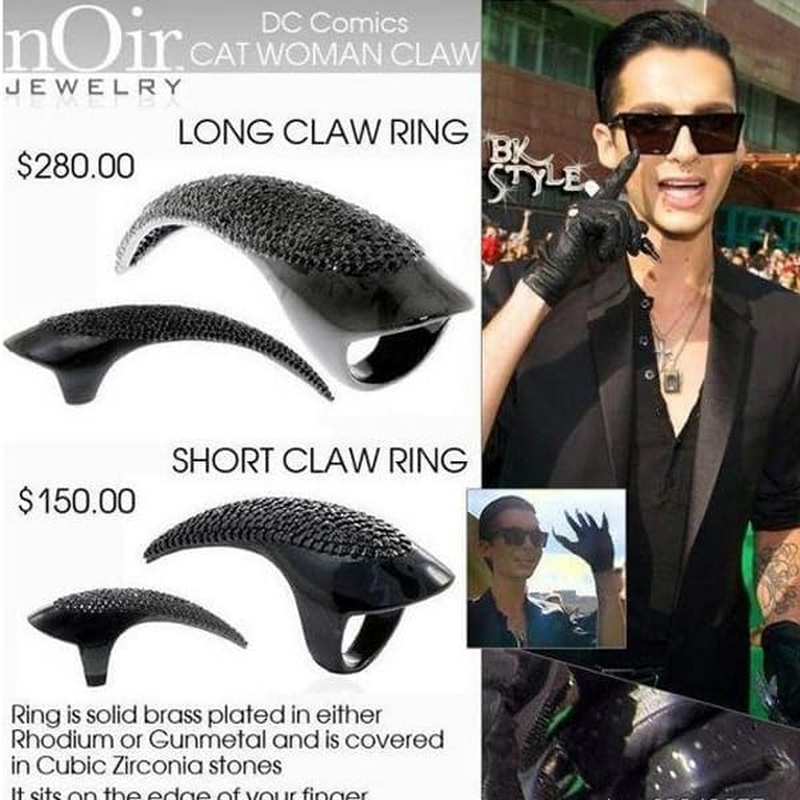 Veemoon Pack of 10 Gothic Nail Rings 3 Finger Rings False Nail Punk Style Claw Ring Cosplay Artificial Nails Crystal Rhinestone Claws for Daily Decoration and Cosplay Party Black 2S/6M/2L image number 5