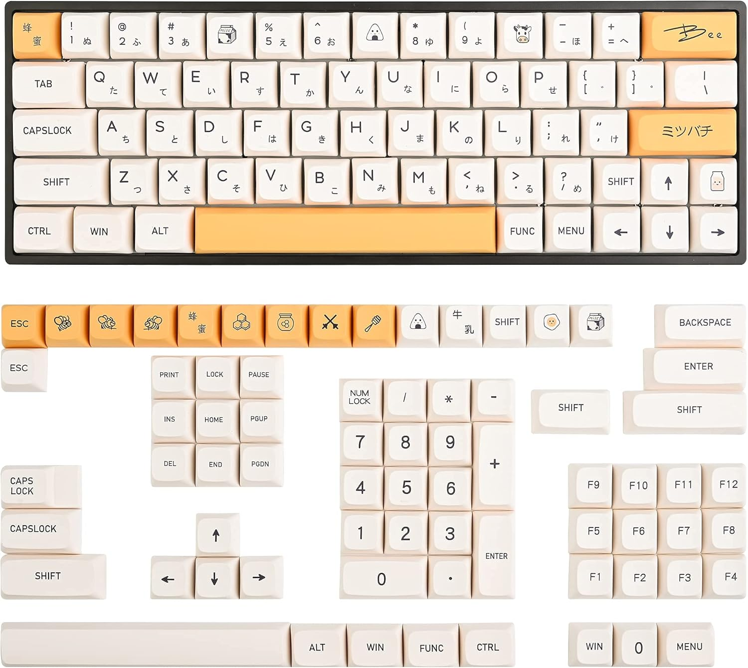 GTSP XDA Honey Milk Keycaps PBT Japanese Bee Keycap 140-Key Set for Cherry MX Covers Fullsize 60% 65% 75% Keyboard（Xda/Honey Milk） image number 1