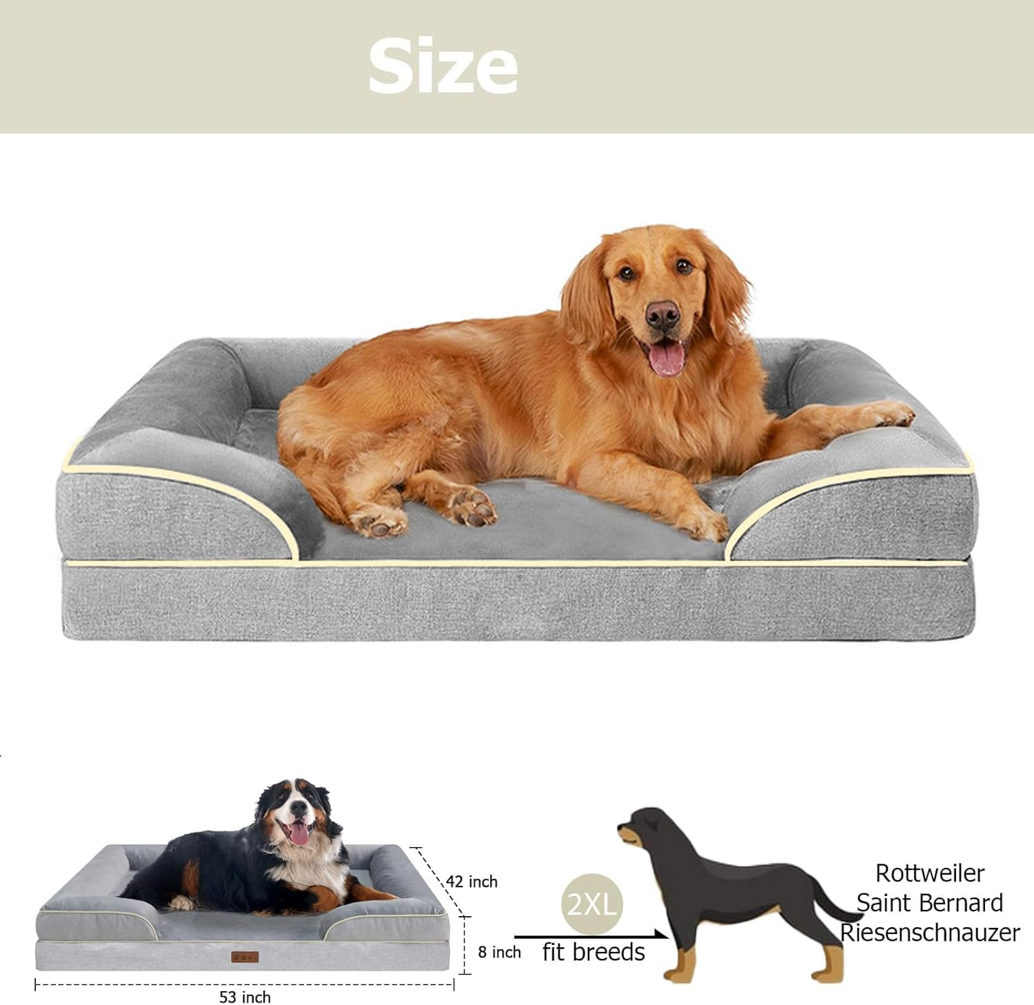 Dog Beds for Large Dogs, Waterproof Memory Foam XXL Couch Dog Bed with Removable Washable Cover & Non-Slip Bottom, Orthopedic Egg Foam Dog Couch for Pet Sleeping, Giant Pet Sofa Beds (110X80X21Cm) image number 4