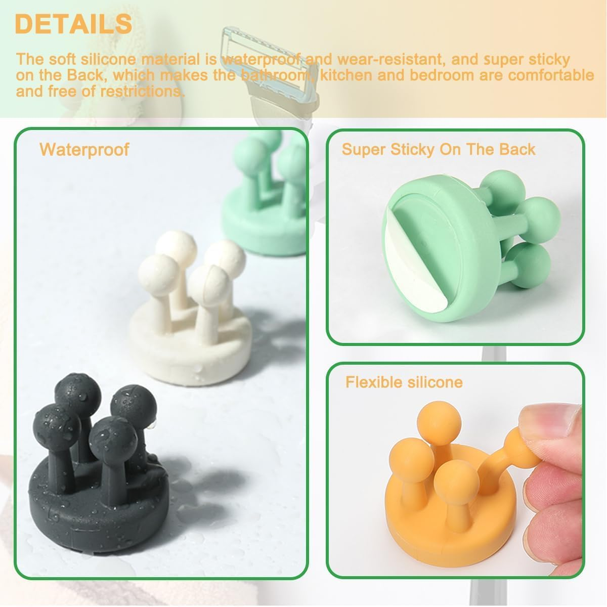 Wall-Mounted Silicone Toothbrush Holders - 12Pcs Razor Hooks Adhesive Wall Mounted for Hanging Towel Key Plug Cable, Utility Decor Stick to Dorm Room Door Function for Kitchen Bathroom Home Office