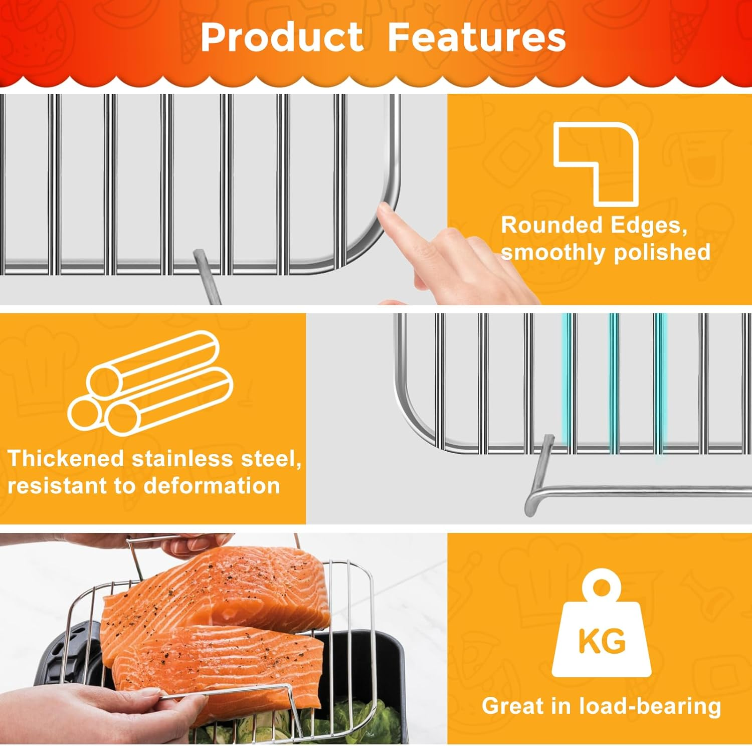 GWYXC Air Fryer Replacement Parts for Ninja SL401 Doublestack XL 2 Basket Air Fryer, 8.5''&times;7.2''&times;1.8'' Stainless Steel Air Fryer Wire Rack Accessories Roasting Steamer Grill Racks, Dishwasher Safe image number 4