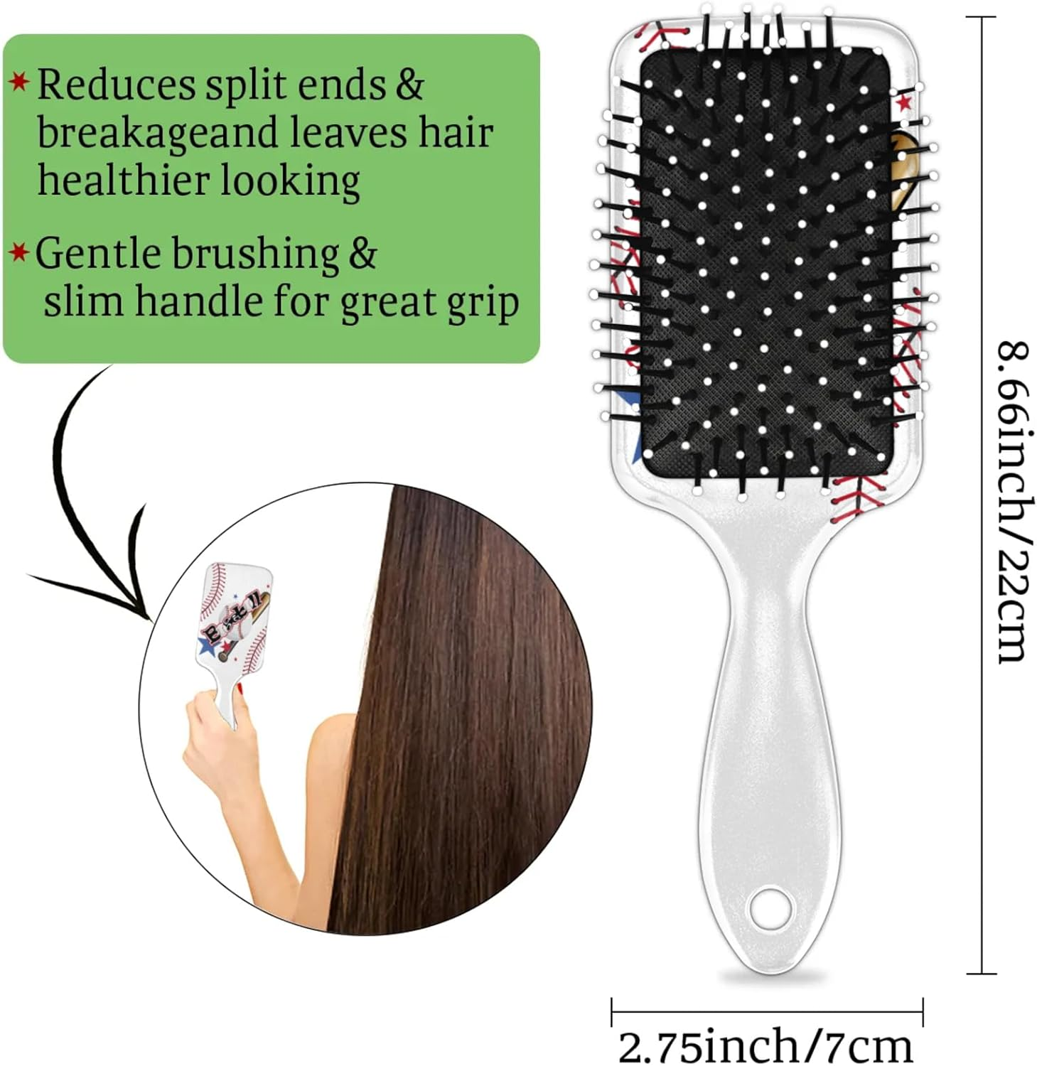 Kids Hair Brush for Boys Girls Toddler - Detangler Hairbrush for Wet Dry Thin Long Curly Hair Pain-Free Comb Glide through Tangles with Ease and Massage Scalp (Baseball) image number 6