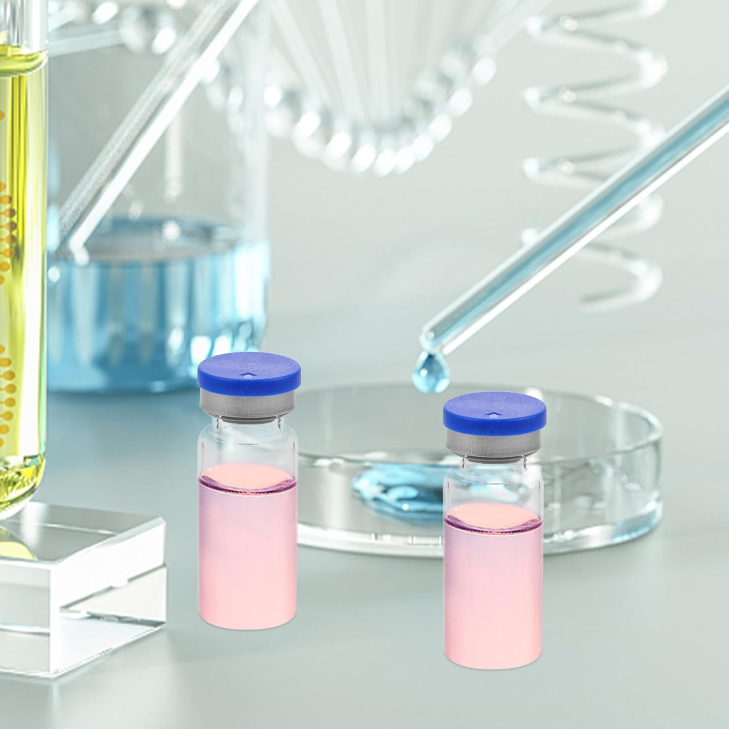 Glass Headspace Vials 20 Pack 10Ml Flat Bottom Bottles with Rubber Stoppers for Freeze-Dried Powder and Liquid Samples in Lab image number 1