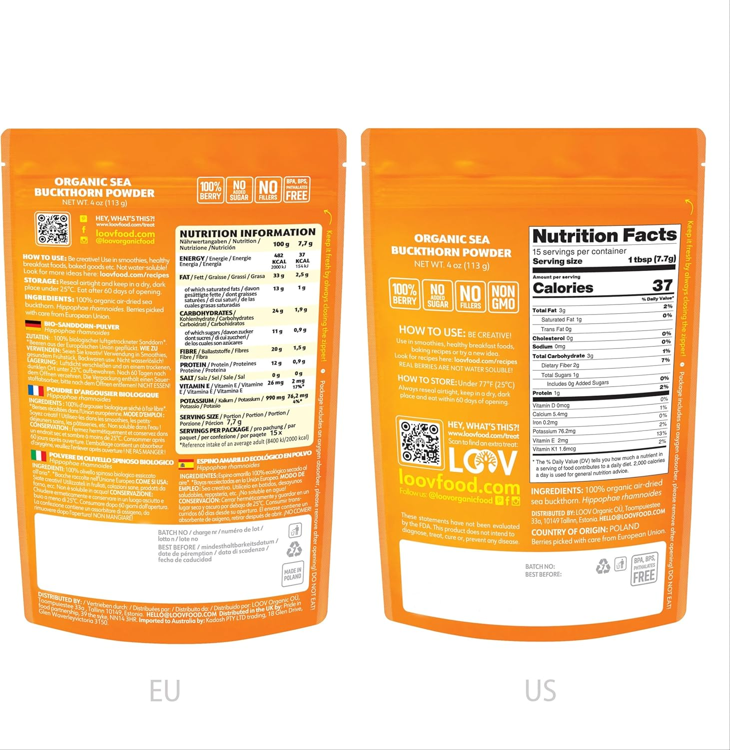 LOOV Organic Sea Buckthorn Powder, High in Fiber, Made from 100% Whole Berries, 4 Ounces, Grown in Nordic Climate, Rich in Omega Blend, Vitamin C, Vitamin E, 23-Day Supply, No Added Sugar, Non-Gmo image number 6