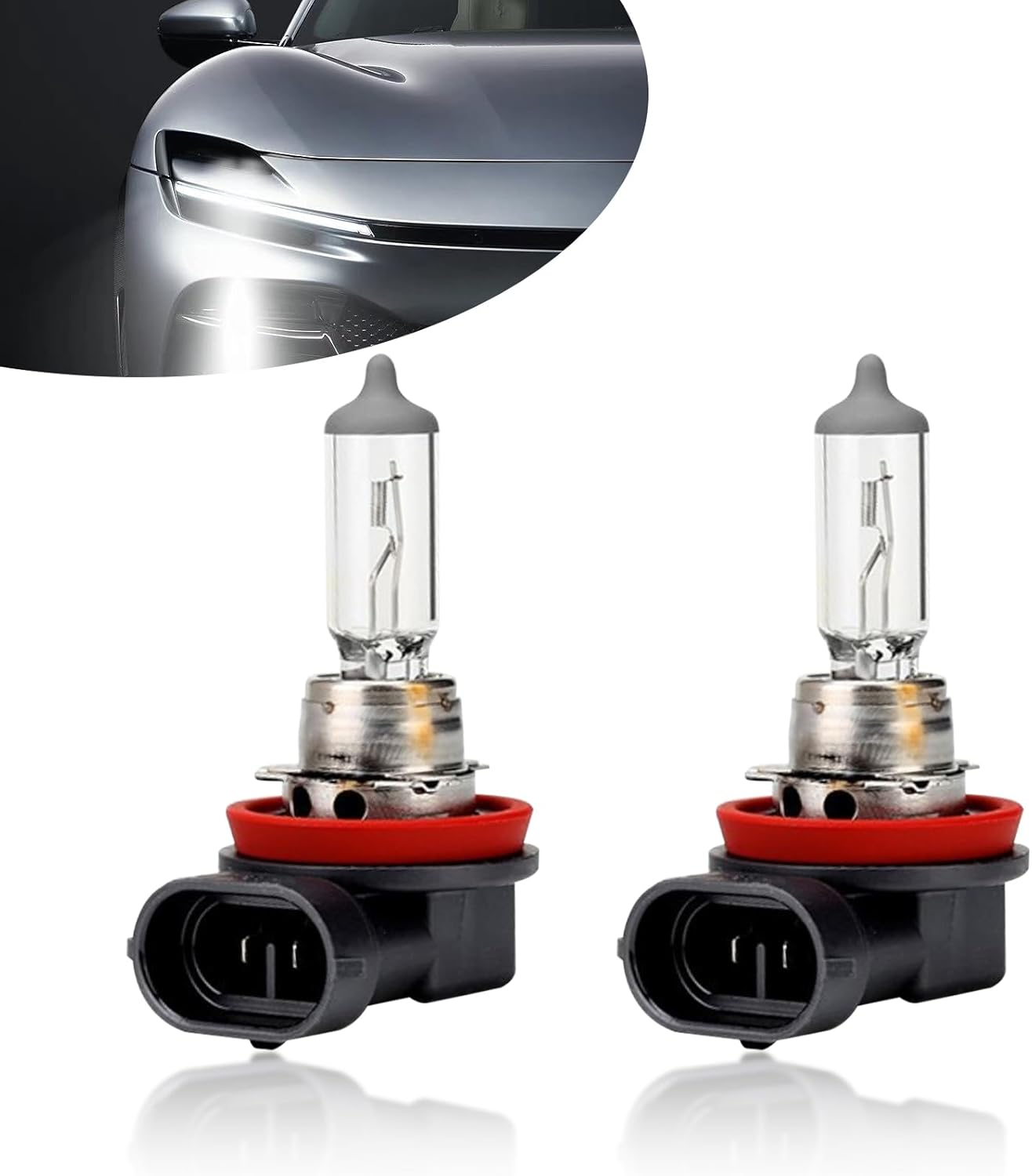 UGSHY 2 PCS H11 Automotive Halogen Bulb, 12V 55W 60,000 Hours Service Life High-Transmission Quartz Glass High Low Beam, Lighting Replacement Accessories, Compatible with Most Car Models (White)