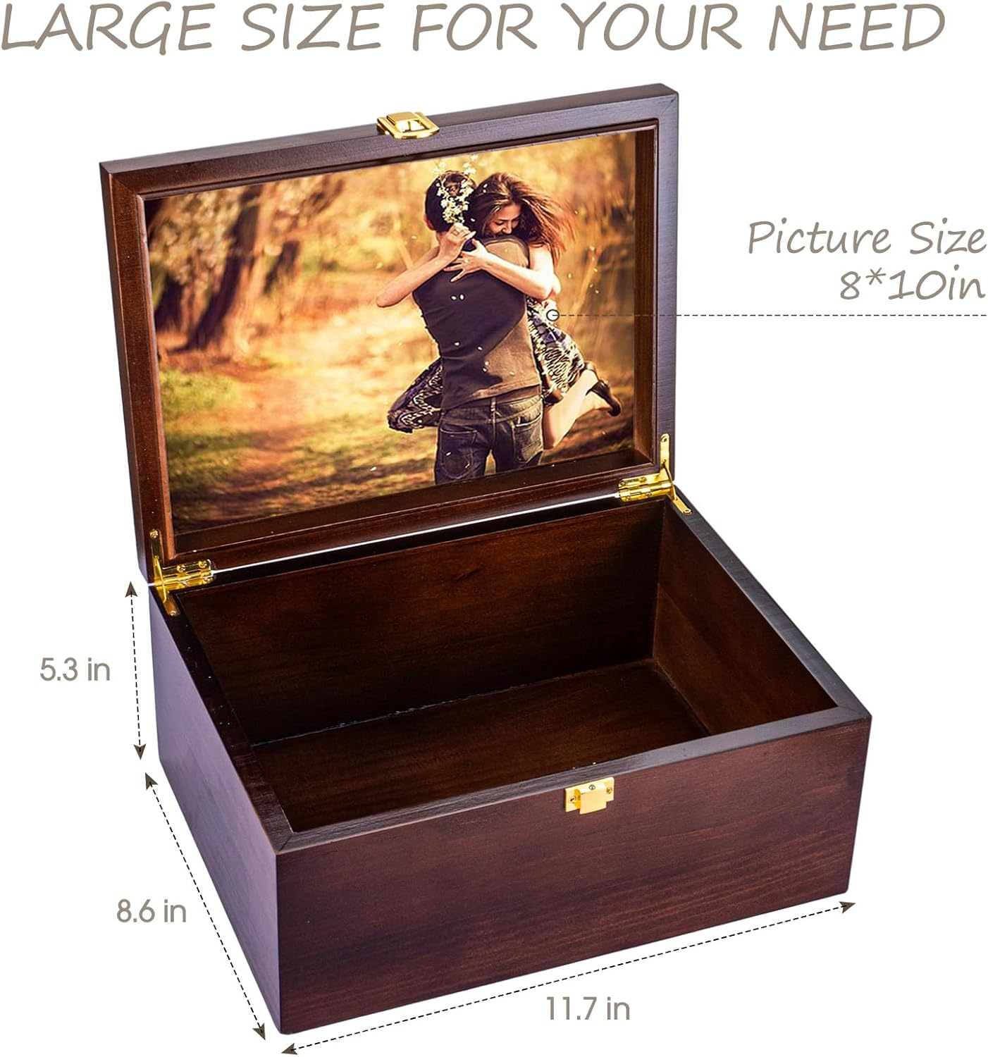 Larger Wooden Wedding Memory Keepsake Boxes with Hinged Lids and a Photo Frame inside the Lid Bridal Shower Gifts - Engagement Gifts for Couples Newlyweds Mr Mrs Couple Bride Gift - 5.3&ldquo;*8.6&rdquo;*11.7&ldquo; image number 5