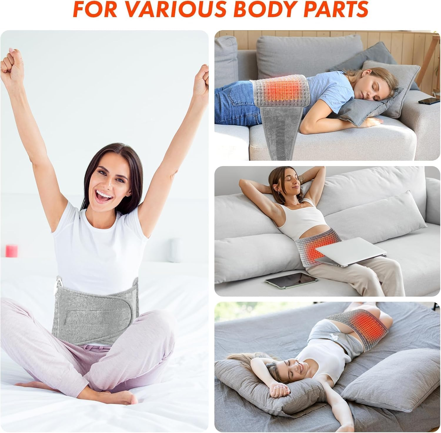 Heating Pad for Back Pain Relief, Koreal Electric Heating for Pad Period Cramps Menstrual, 30Cm X 60Cm with 76Cm Adjustable Belt, 6 Level Heat Setting 4 Level Timming Auto Shut Off image number 6