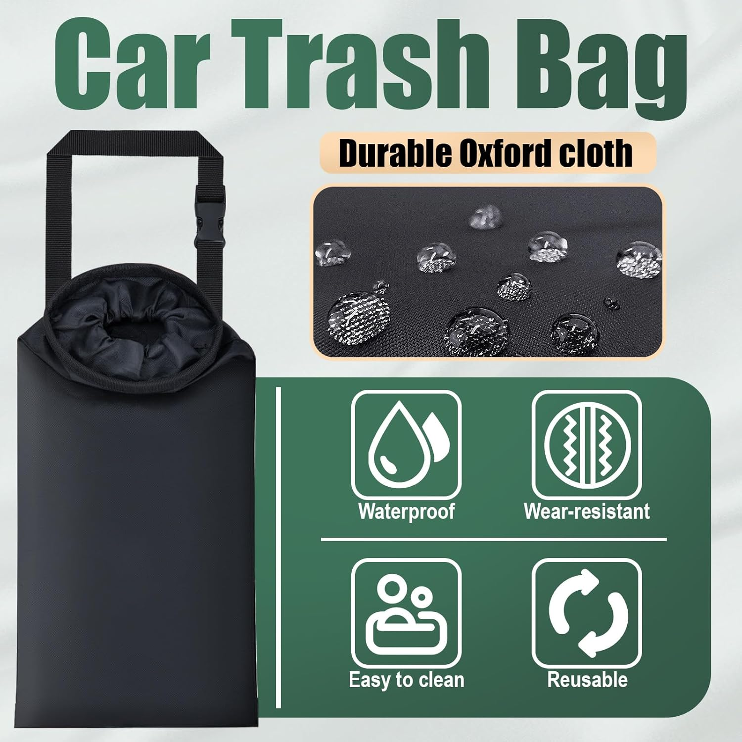 2 PCS Car Trash Bags, Washable Car Garbage Bag Hanging, Detachable Trash Can with Top Elastic Vent & Sticky Strap Bottom Opening, Seat Back Tash Bag for Cars,Travelling,Outdoor image number 4