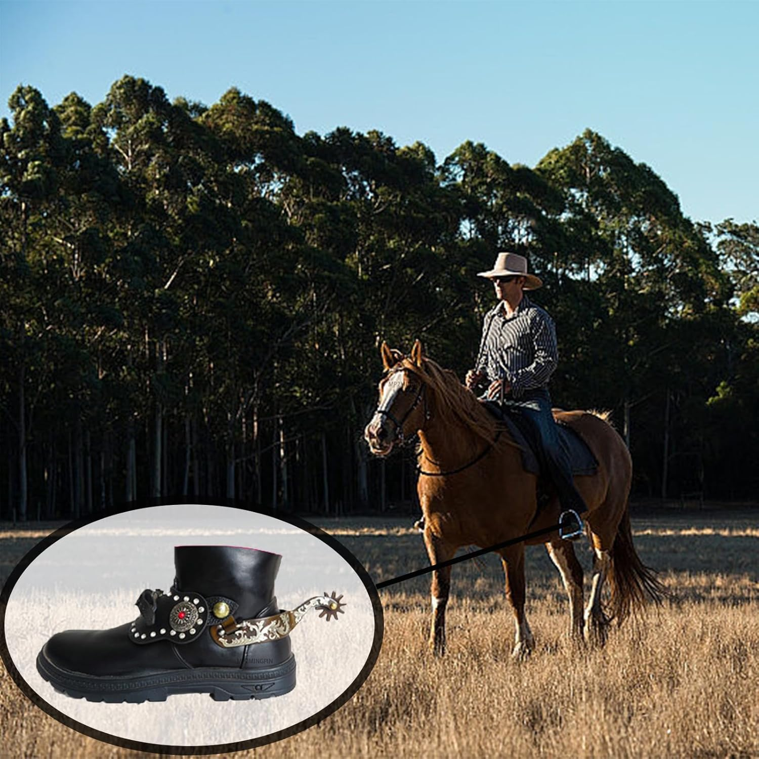 MP2MINGPIN Men&rsquo;S Western Spurs, Durable Low Carbon Steel with White Copper Inlay,Easy to Match Spurs for Cowboy Boots