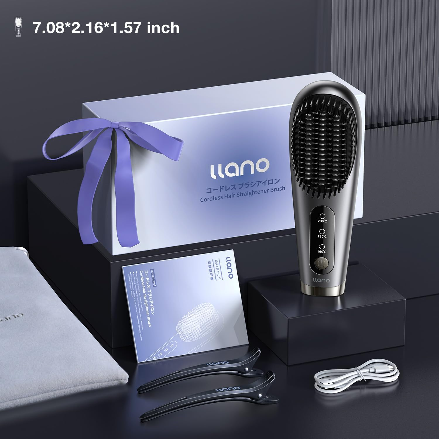 Llano Portable Cordless Hair Straightener Brush, [2024 Upgraded] 6400 Mah USB Rechargeable, Lightweight Mini Portable Hair Straightening Comb for Travel/Home/Outdoor image number 4