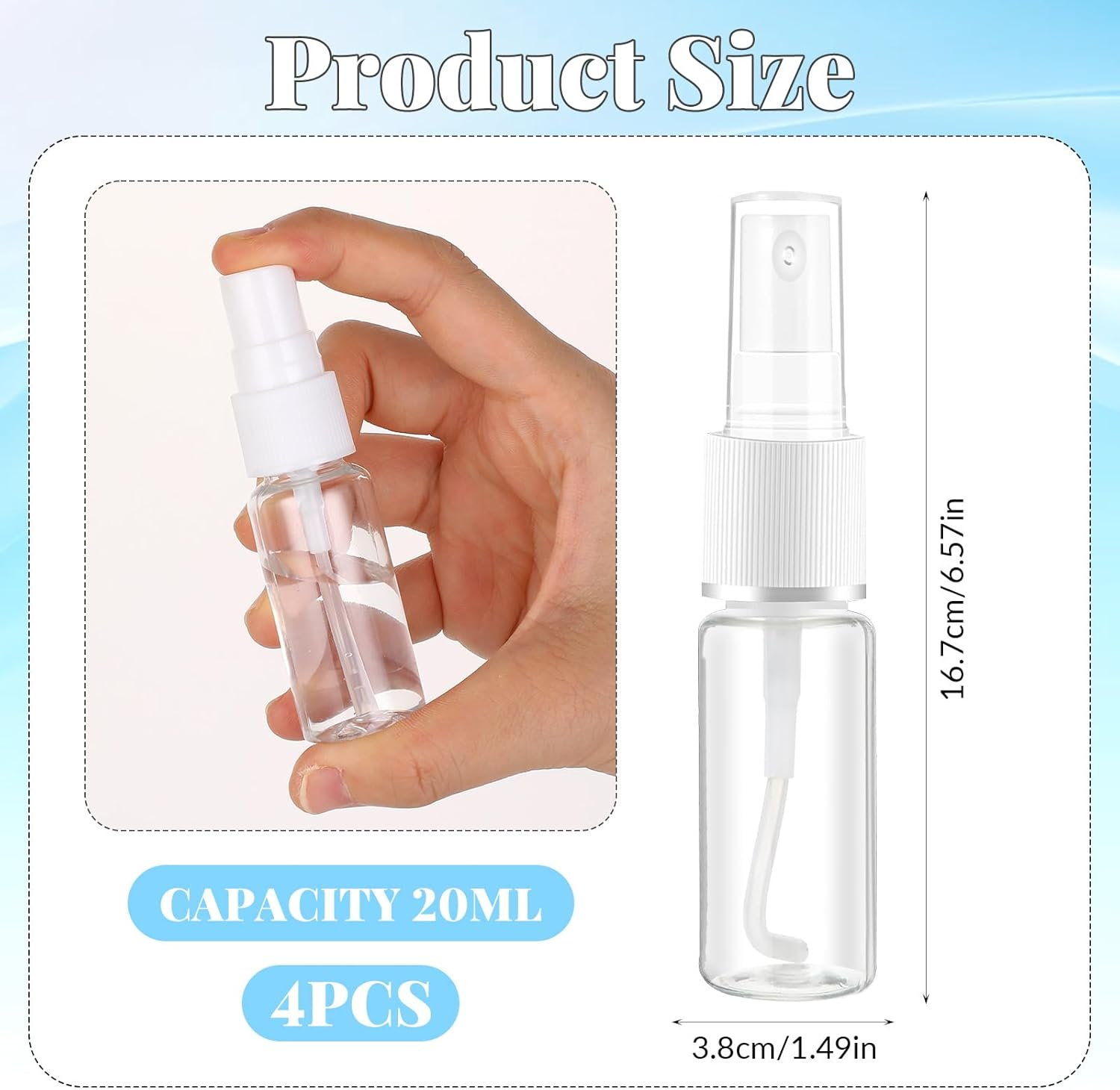 IANFAN Pack of 4 Transparent Spray Bottles, 20 Ml Spray Bottles, Small for Filling, Fine Mist Spray Bottle, Empty, Portable Perfume Atomiser, Travel Atomiser for Water, Alcohol, Perfumes image number 2