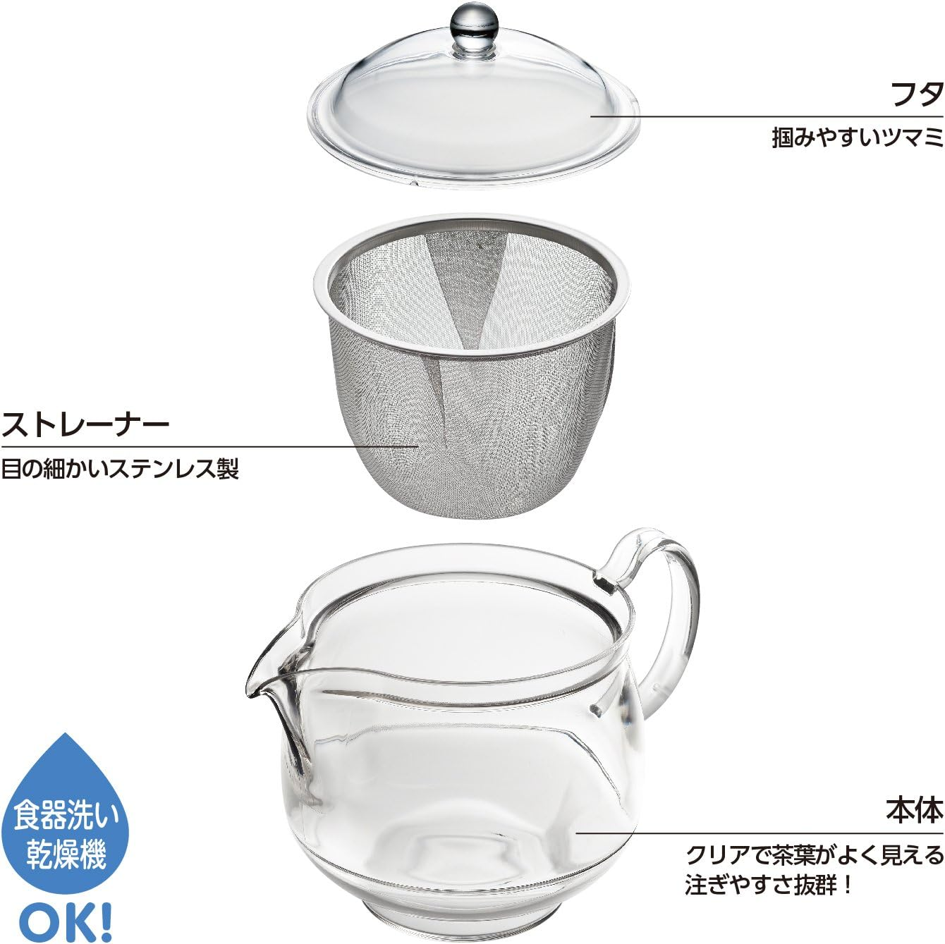 Akebono Sangyo TW-3723 Light and Unbreakable Teapot, 25.7 Fl Oz (730 Ml), Tritan Resin, Clear Teapot, Stainless Steel Mesh, LL Size, Made in Japan image number 3