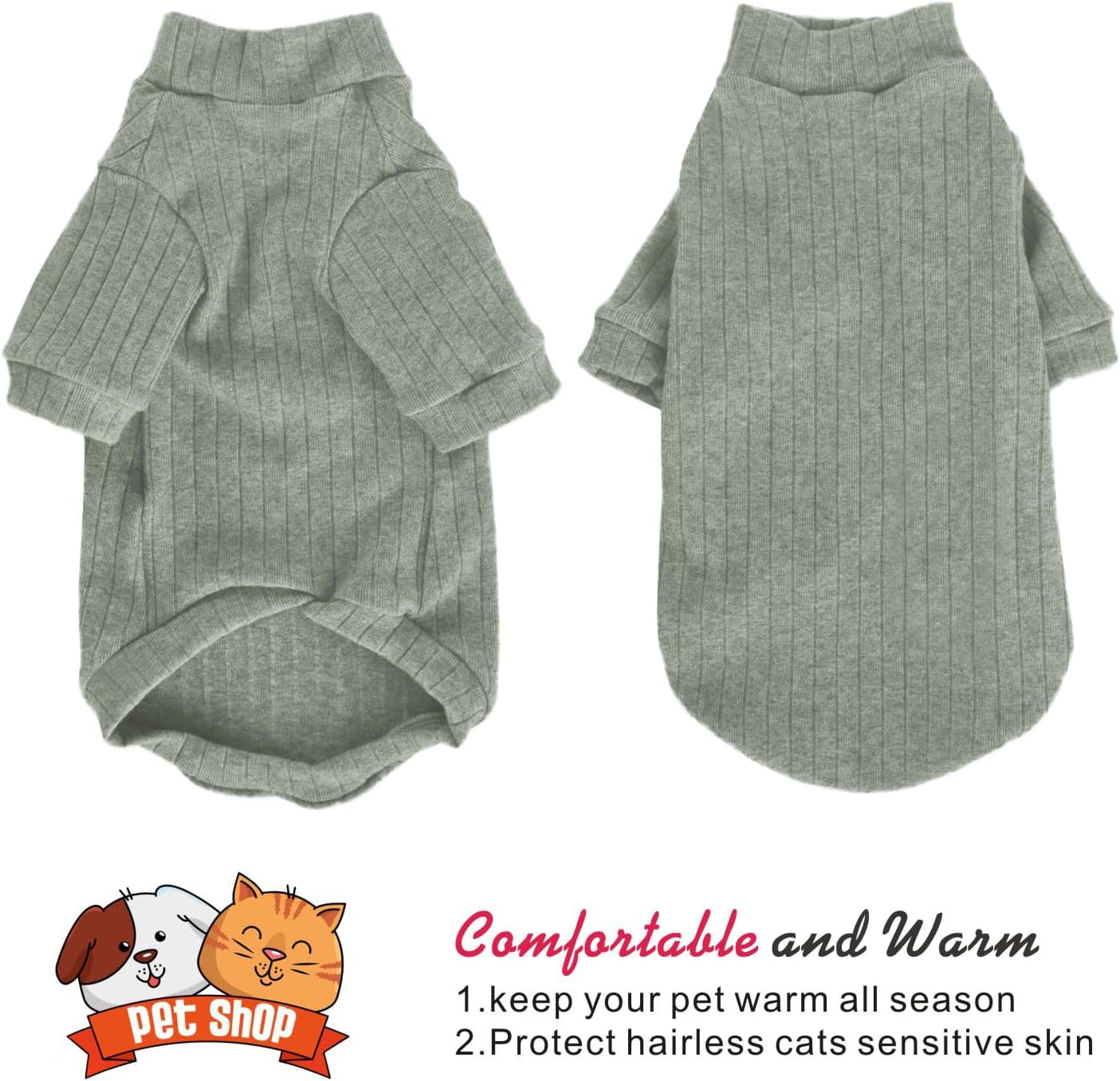 Oslueidy Sphynx Hairless Cat Vest, Turtleneck Jumper, Long Sleeve One-Piece Cat Clothing, Cat Bodysuit, Kitten Cat Jumper Shirts for Sphynx Cornish Rex Devon Rex Peterbald (Green, M) image number 3