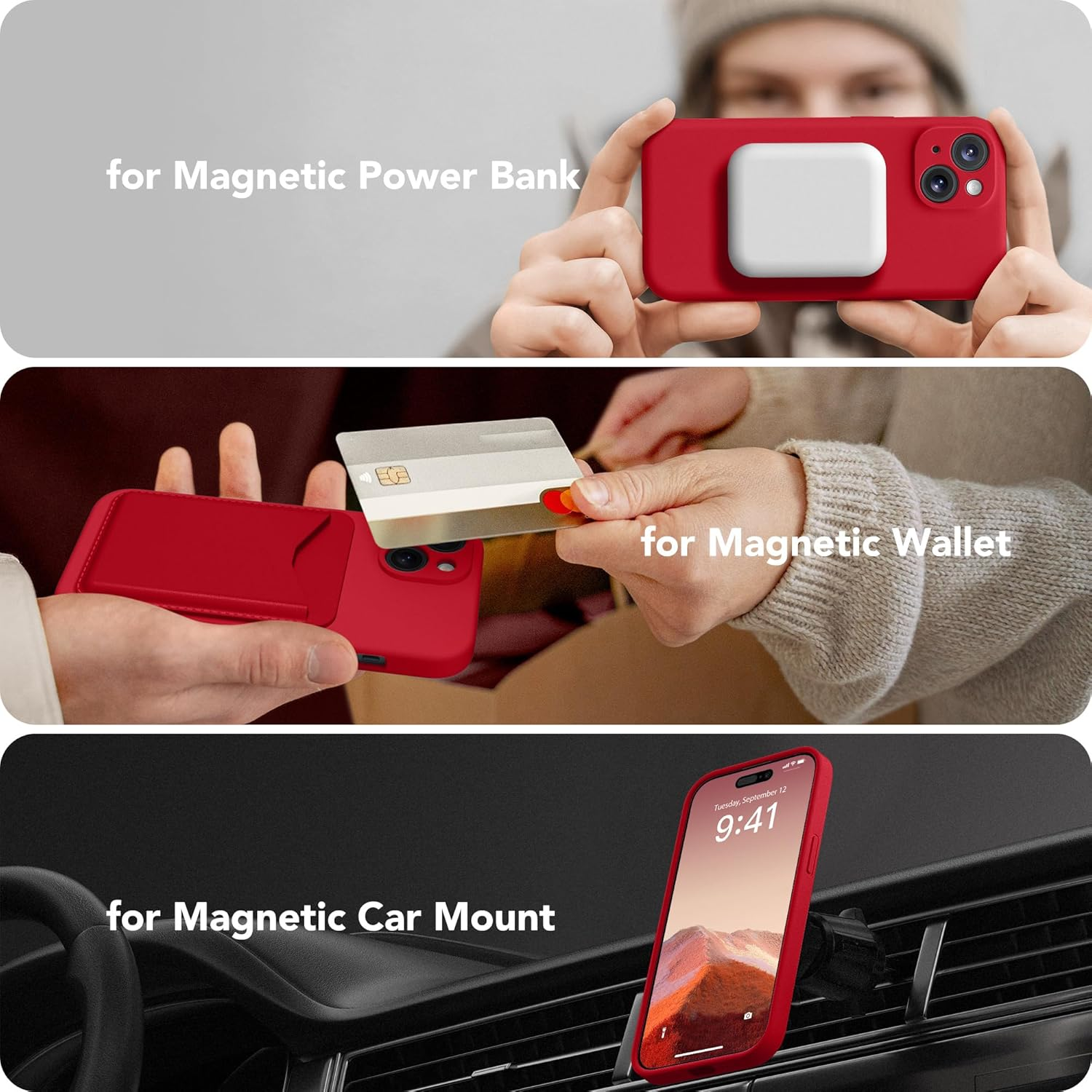 Suydanbox Magnetic for Iphone 14 Case, Compatible with Magsafe, [Full Camera Protection][Screen Protector] Silicone Shockproof Protective Phone Case for Iphone 14 6.1 Inch, Deep Red image number 4