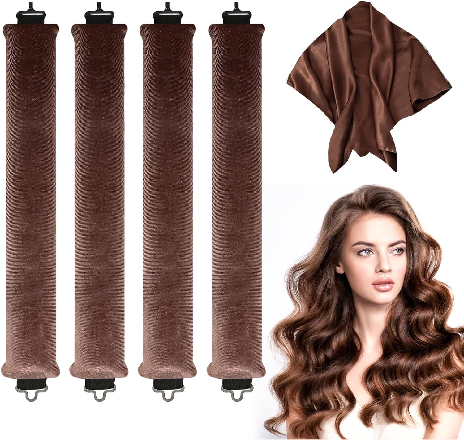 Heatless Hair Curlers Band, Overnight, Curls without Heat, Overnight Blowout Curls without Heat, Curlers without Heat for Short and Long Hair (Brown) Pack of 5 image number 1