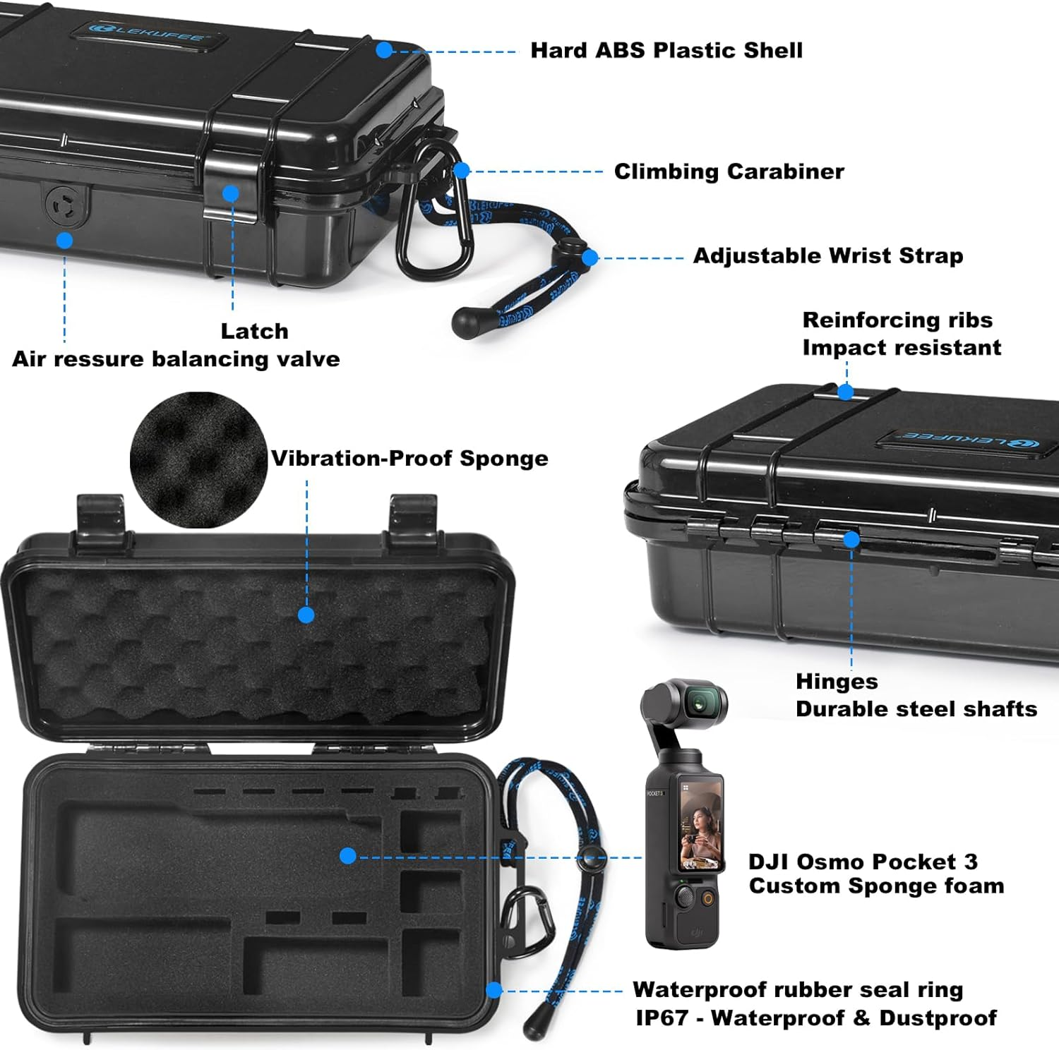 Lekufee Travel Waterproof Hard Case Compatible with DJI Osmo Pocket 3/Creator Combo/Power Expansion Combo/Dji Pocket 3 Video Camera/Vlogging Camera and Accessories(Case & Bag Only) image number 6