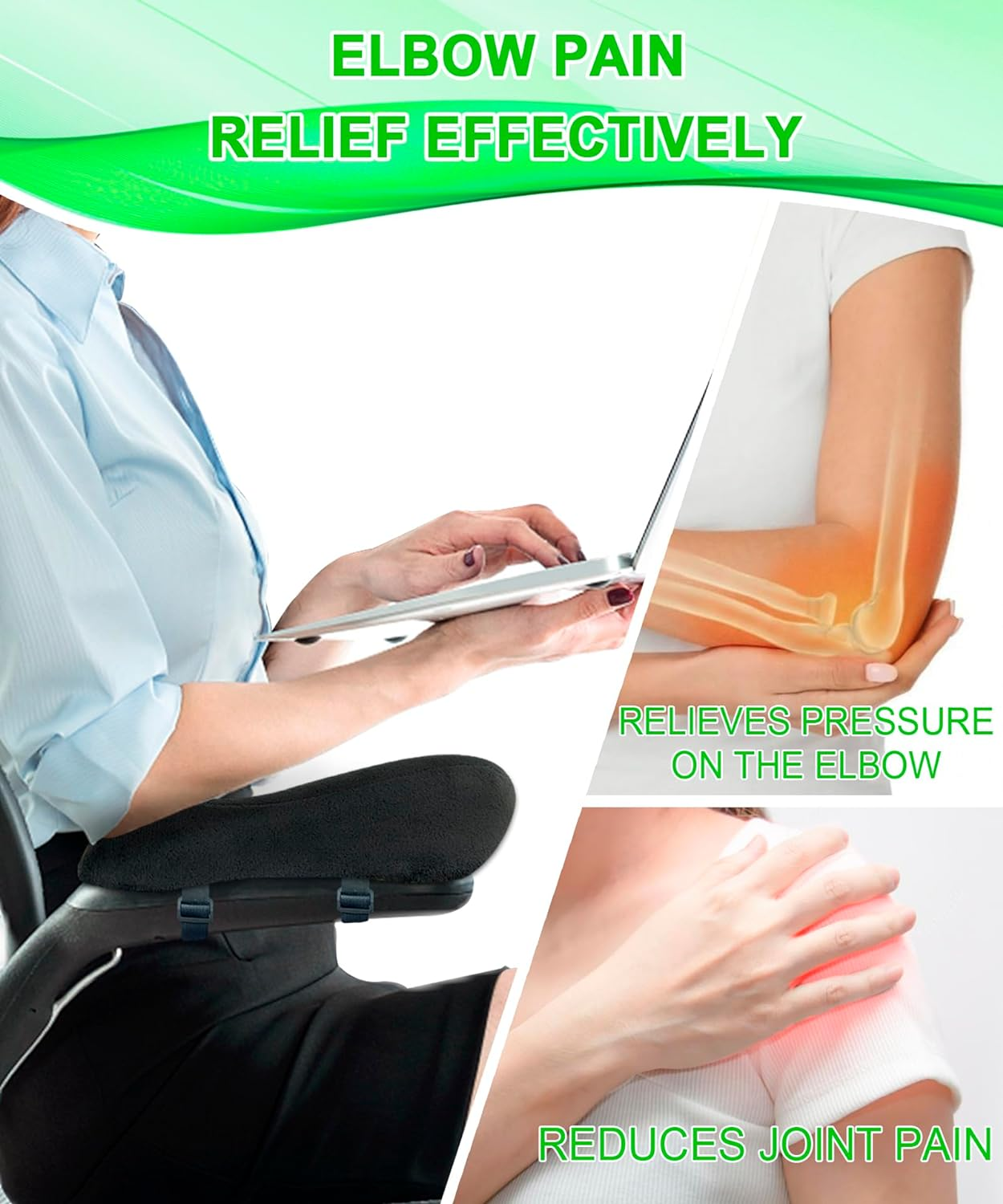 Ergonomic Office Chair Armrest Pads, Memory Foam Cushion Arm Rest Pad Covers Suitable for Gaming Chairs, Wheelchairs and Desk Chairs (Set of 2) Black1