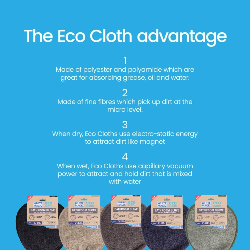 White Magic Eco Cloth Bathroom Cleaning Glove, Pebble &ndash; Dual-Sided Scrubbing & Polishing, Chemical-Free Streak-Free Clean, Made with Recycled Plastic, Machine Washable, 26X20.5Cm image number 3