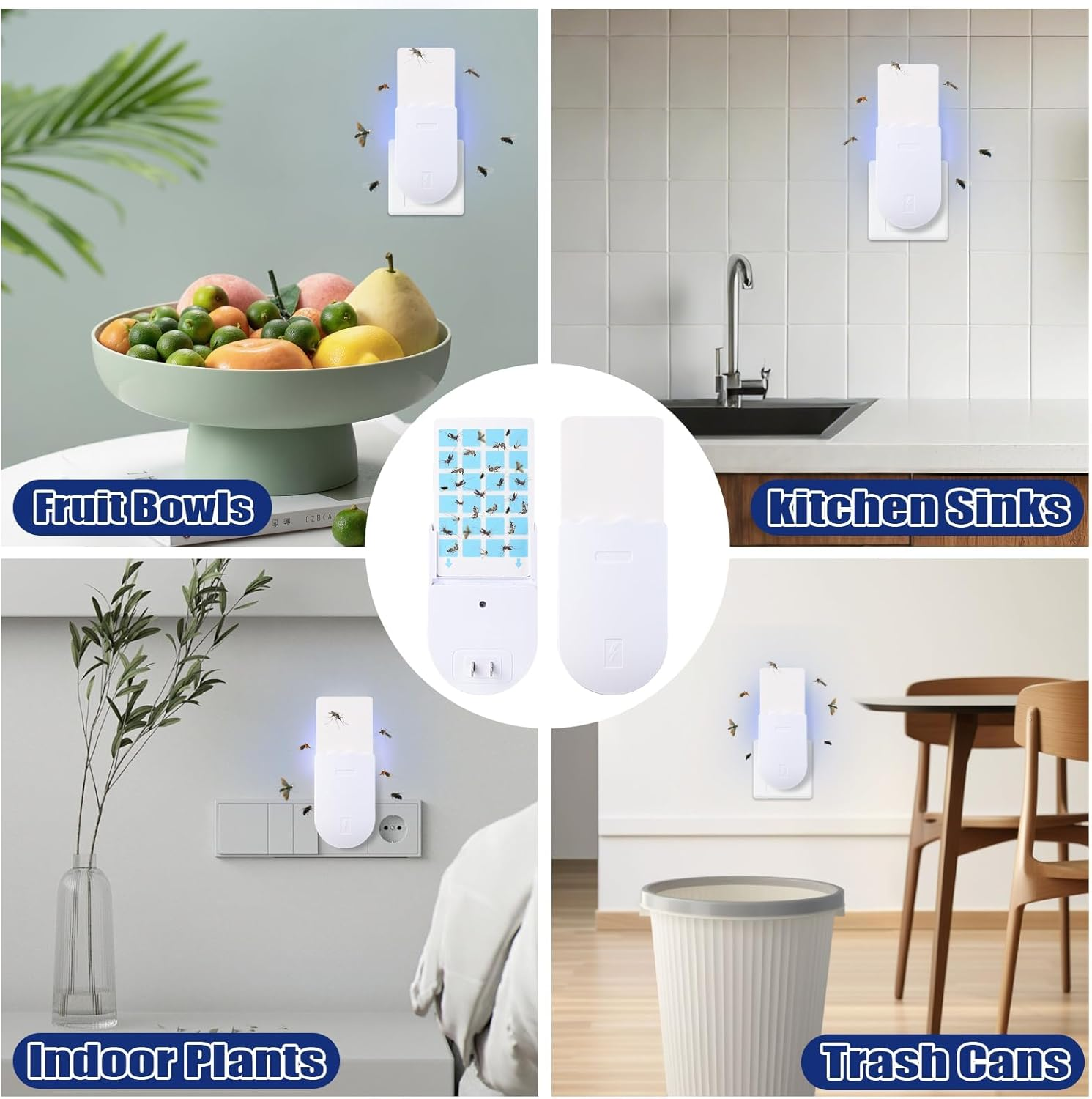 2 Pack Indoor Plug-In Mosquito Killer, Flying Insect Trap for Flies Fruit Flies Moths & Gnats with UV Attractant, Adjustable Brightness Night Light & 10 Adhesive Cards image number 4