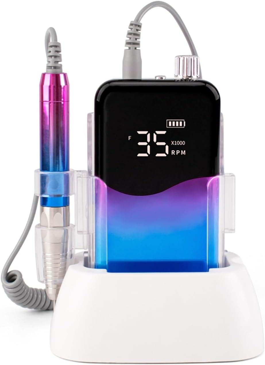 Portable Nail Drill, Professional 35000 RPM, Rechargeable Electric Nail File Machine E File for Acrylic Nails Gel Polishing Removing, Cordless Efile with Bits Kit for Manicure Salon Home (Color : YEL image number 2