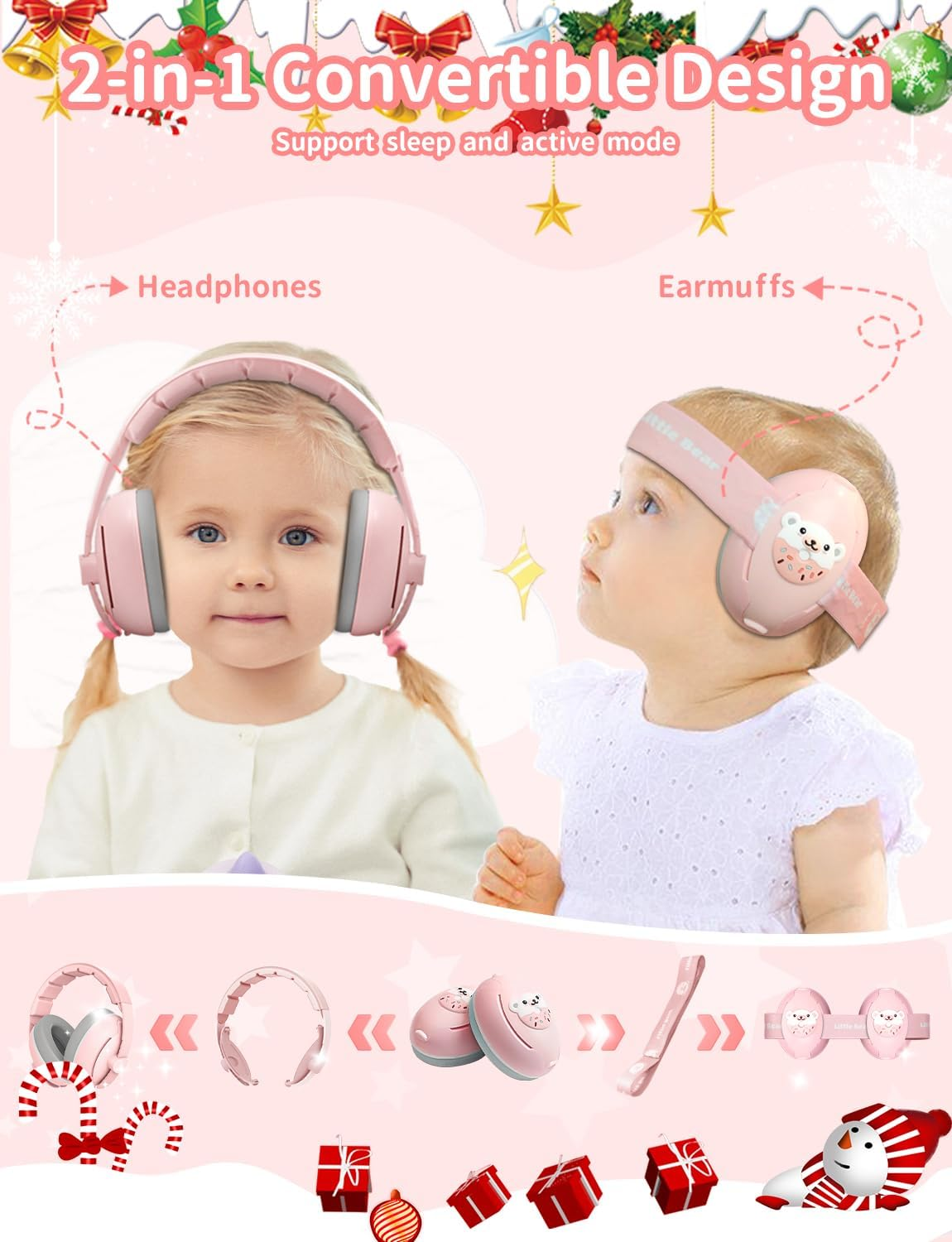 Baby Ear Muffs, 2-In-1 Baby Noise Canceling Headphone, Hearing Protection for Babies 0-48 Months, Adjustable Headband image number 4