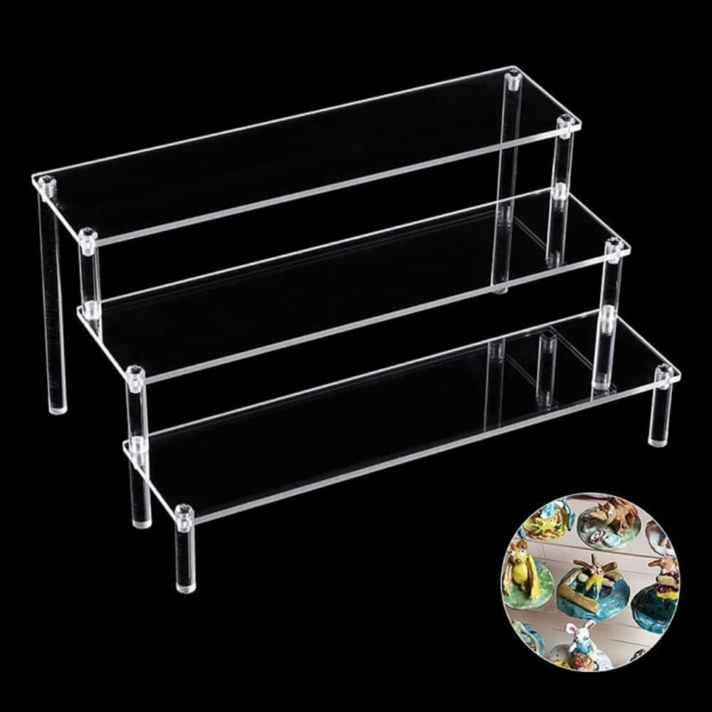 Acrylic Riser Display Stand, 3 Tier Clear Acrylic Display Shelf for Action Figures,Perfume Makeup Dessert Display Risers Steps Dessert Table Stands for Organizer and Decoration image number 3