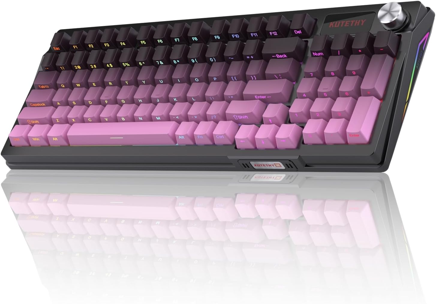 Kutethy Wireless Mechanical Keyboard,Pre-Lubed Switches,Gasket Structure,Tri-Mode Bt/2.4Ghz/Usb-C Hot Swappable,Gradient Topographic Keycaps,Rgb Backlit Gaming Keyboard(Kailh Box Chocolate Switch)