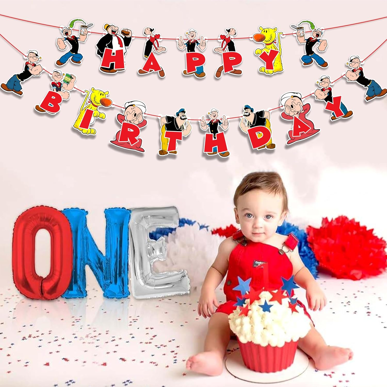 Popye Happy Birthday Banner &ndash; Nautical Sailor Theme Party Decor, Premium Quality, Easy to Hang, Perfect for Kids & Cartoon Fans - Lady And Tramp Happy Birthday Banner image number 2