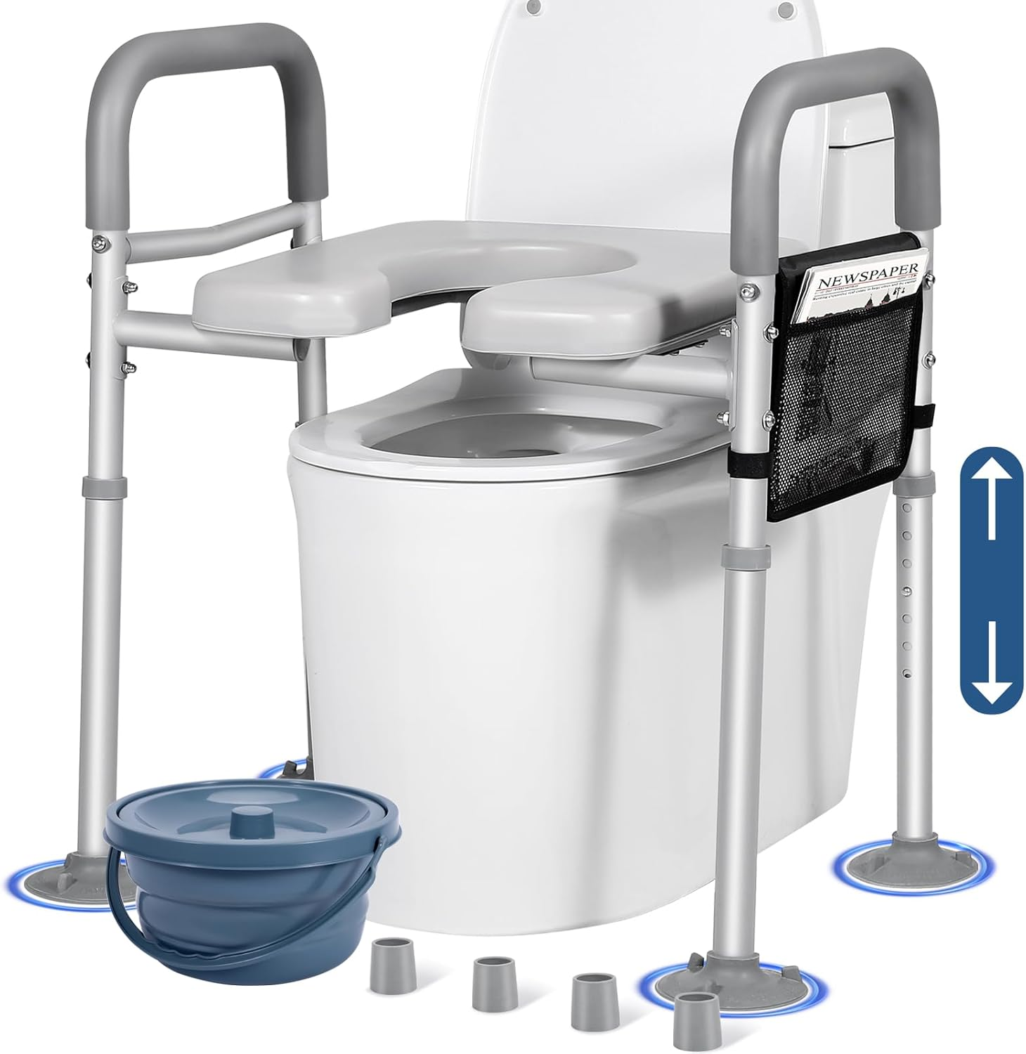 LOLLIDO 500Lbs Adjustable Toilet Seat Risers for Seniors with Storage Pouch, Raised Toilet Seat with Handles for Elderly, Pregnant and Disable, Padded Handicap Toilet Seat Riser image number 2