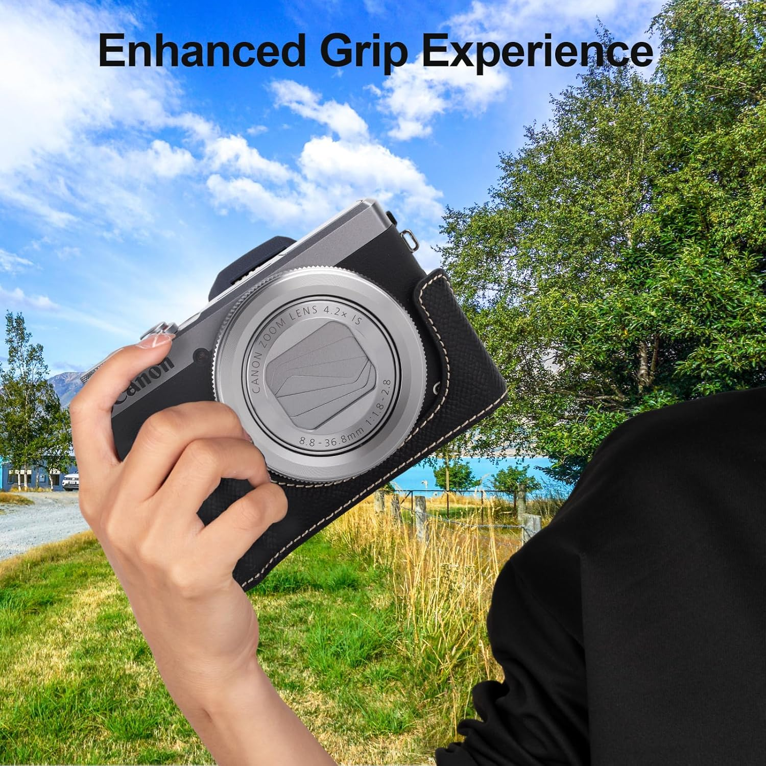 VOVMOEYA Protective Camera Case for Canon Powershot G7X Mark III/G7X Mark II Half Case with Adjustable Shoulder Strap PU G7X Mark Iii Accessories Lightweight-Black - Coco image number 3