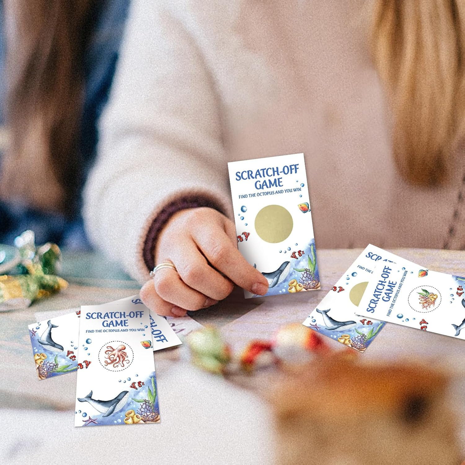 187REWIDPARTY 32 Pcs under the Sea Scratch off Cards, Watercolor Sea Animals Scratch off Tickets, Lottery Raffle Tickets for Baby Shower, Funny Ocean Animals Birthday Party Cards Supplies Decorations