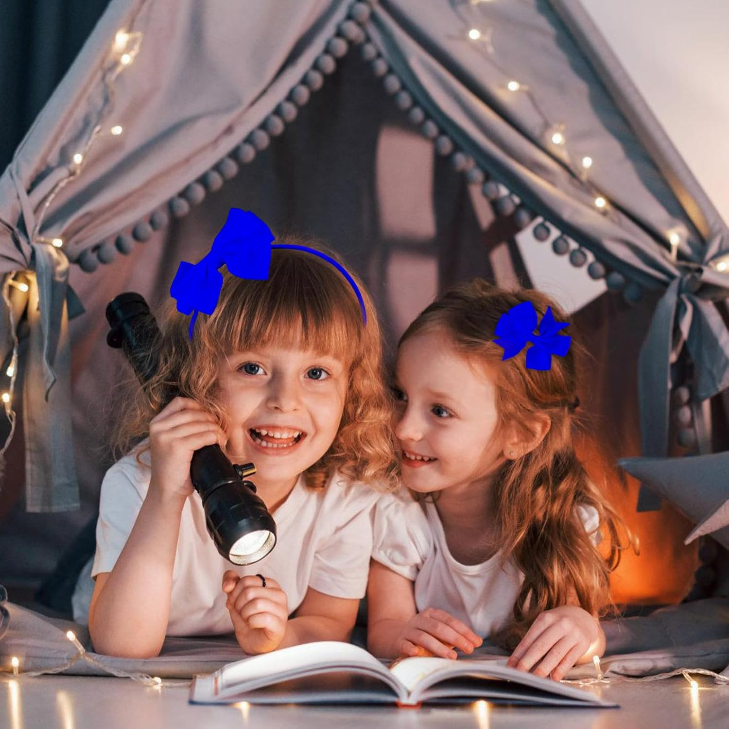 MOSTFUN Girls' Hair Accessories Set, 55 Pcs Blue Bow Hair Clips, Hair Bands, Ponytail Holders, Elastic Bands, Hair Clips with Bows, Perfect for School, Parties, Gifts image number 1