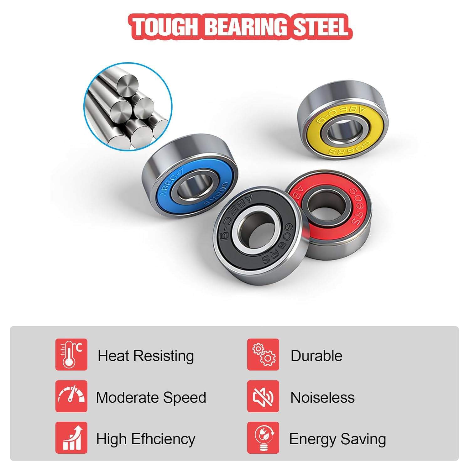 40 Pcs 608 ZZ Ball Bearings, Longboard Roller Skate Bearing Metal Ball Bearings, Double Shielded Miniature Groove Ball Bearings for Skateboards, Scooters & Longboards, High Speed, Low Noise, Durable image number 5