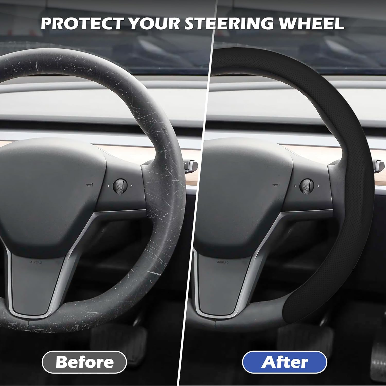 Frani Nappa Leather Steering Wheel Cover, Universal 15 Inch Premium Non-Slip Steering Wheel Cover Black