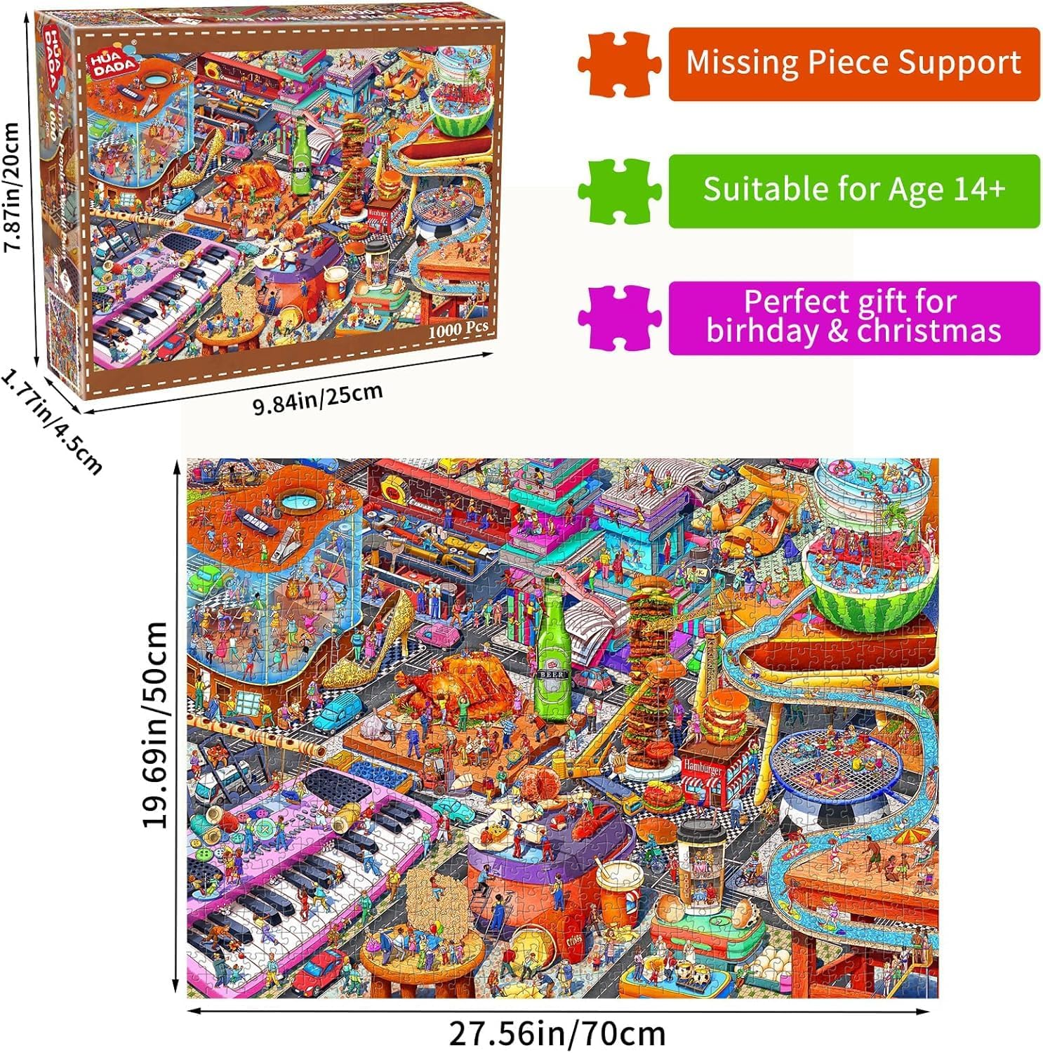 Jigsaw Puzzles for Adults 1000 Piece Jigsaw Puzzles for Adults Challenging Game Puzzles with Letters on Back（Little People'S World Party） image number 4