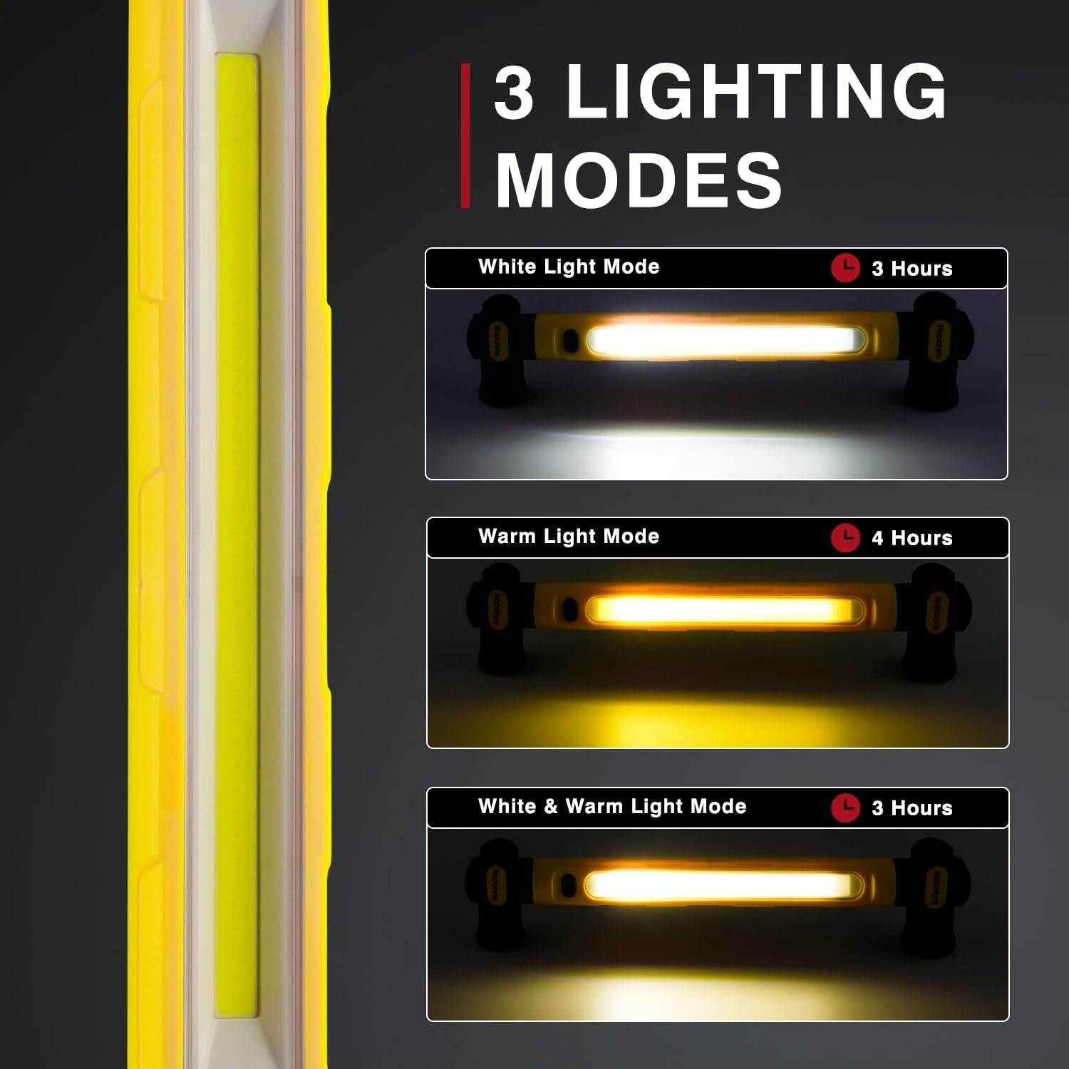 Rechargeable LED Work Light, 2400LM 4400Mah Bright Magnetic Underhood Mechanic Light with Hooks & Rotating Magnetic Base for Car Repair, Garage, Workshop, Emergency image number 2