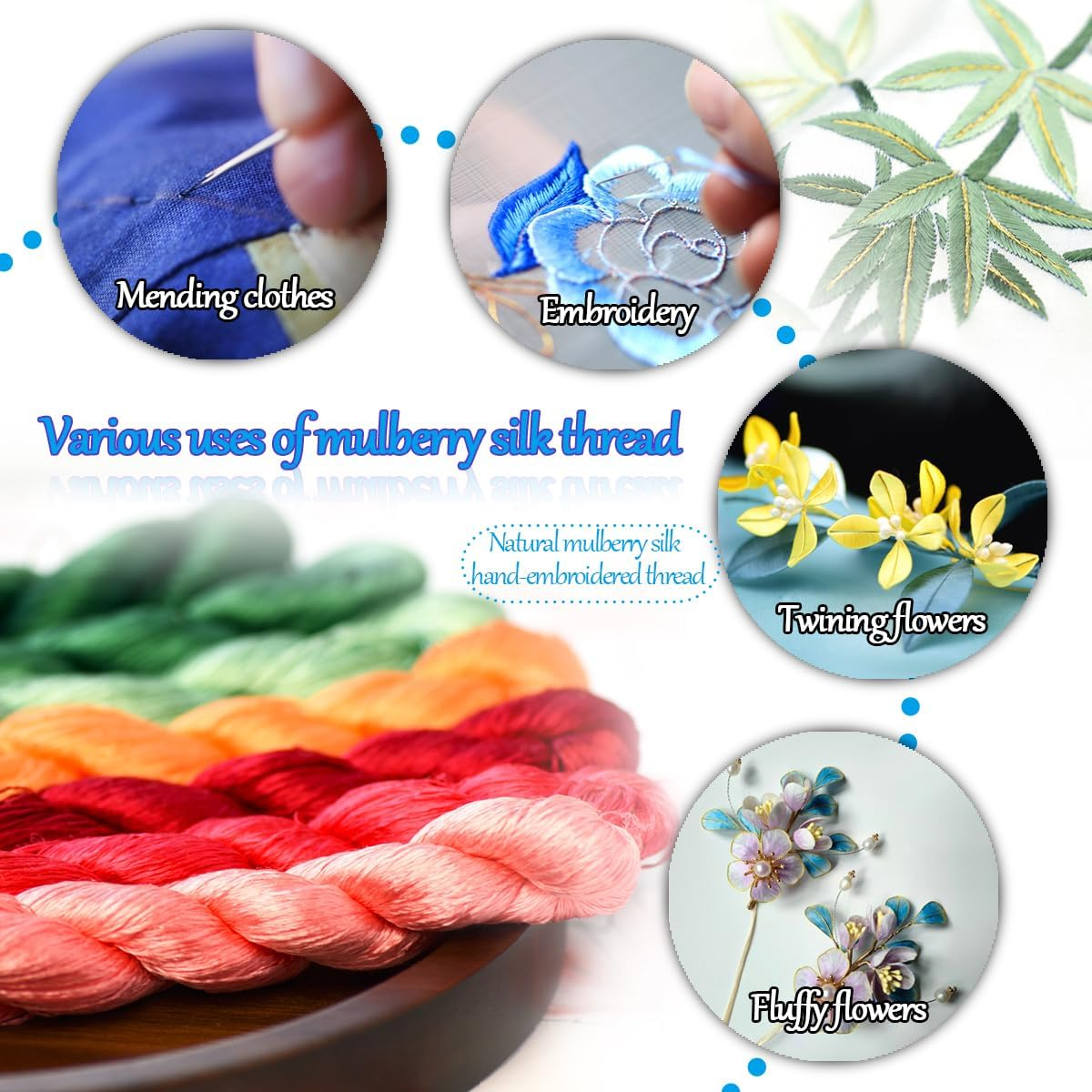 Natural 100% Silk Thread Handmade Embroidery Thread Floss 7 Colors Each 110 Meters (04) - 03 image number 3