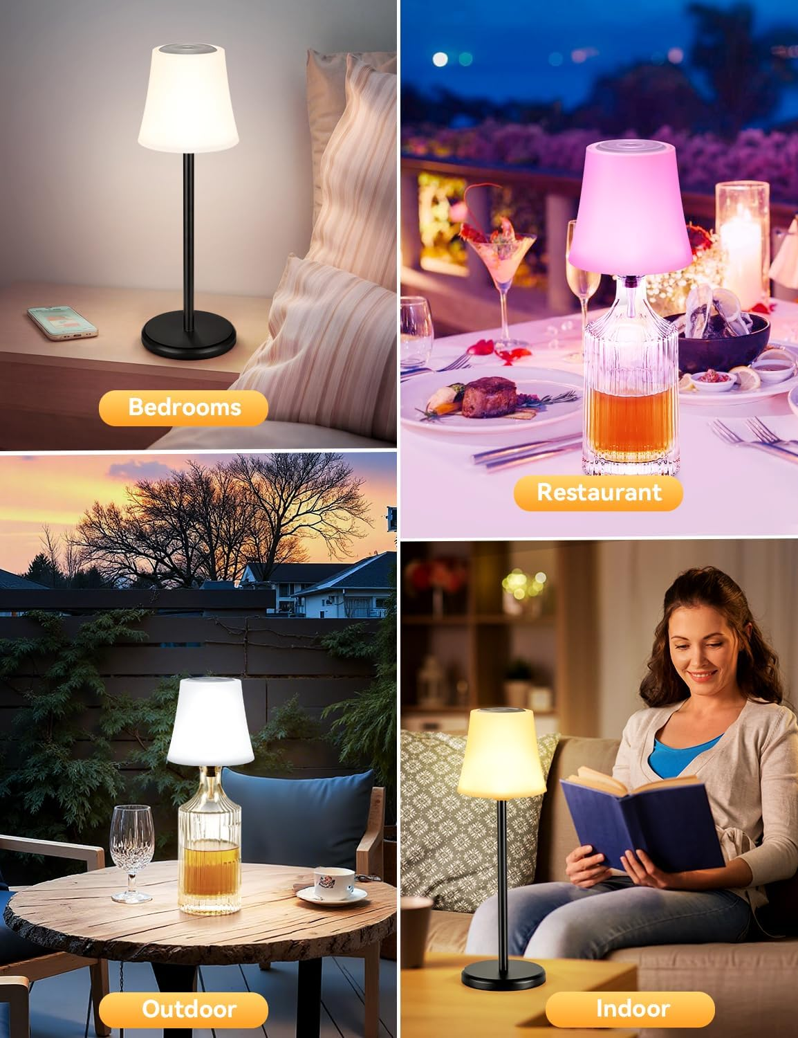 Rechargeable Cordless Table Lamp, Wireless LED Wine Bottle Light, 4000Mah Battery Operated Touch Lamps, IP54 Waterproof Portable Desk Lamps with 3 Color Stepless Dimmable for Indoor/Outdoor/Bars(2Pc) image number 2