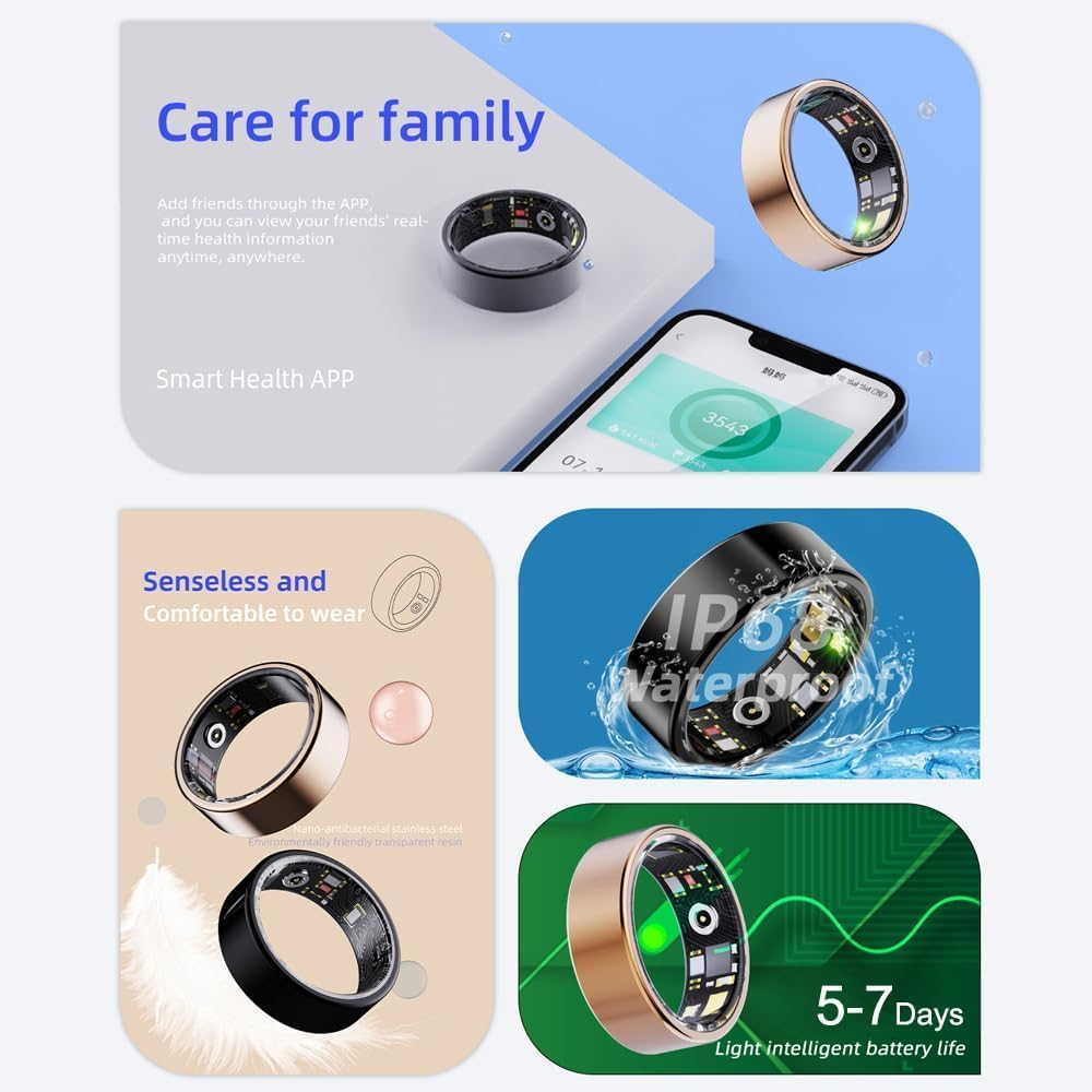 Smart Ring Health Tracker, with Box, Fitness Tracker, Activity Trackers for Man Women -Sleep Exercise Monitor,Waterproof Sleep Tracking Wearable for Daily Use(Silver, 9) image number 1