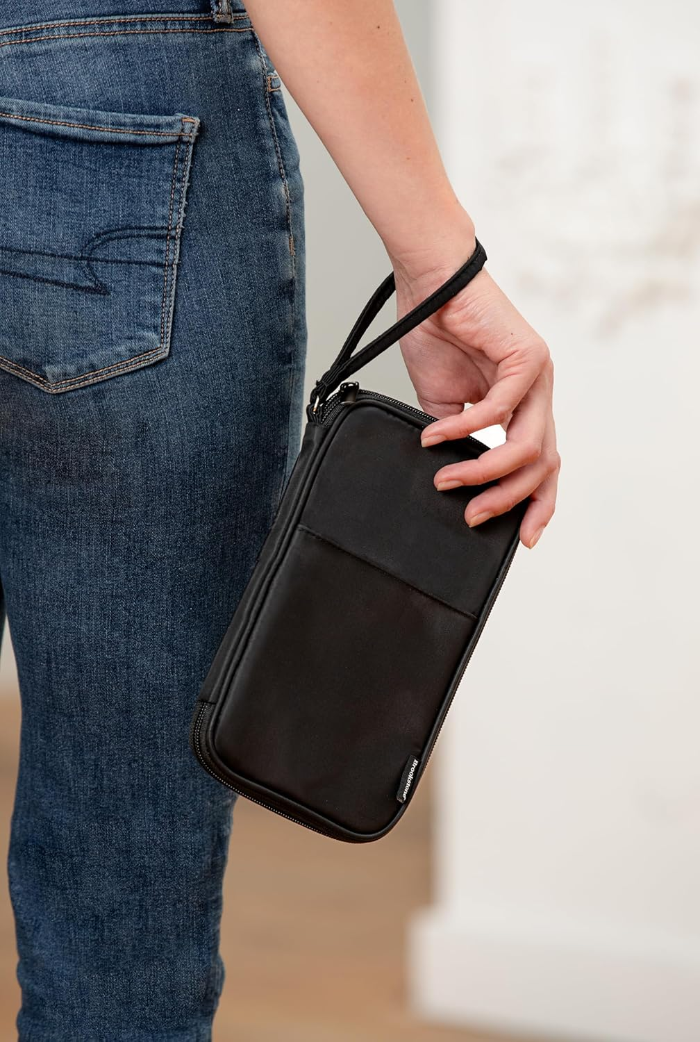 Brookstone Passport Holder - Durable Family Travel Document Wallet Organizer Essentials with Rfid-Blocking and Wristlet Strap, Black, One Size image number 4