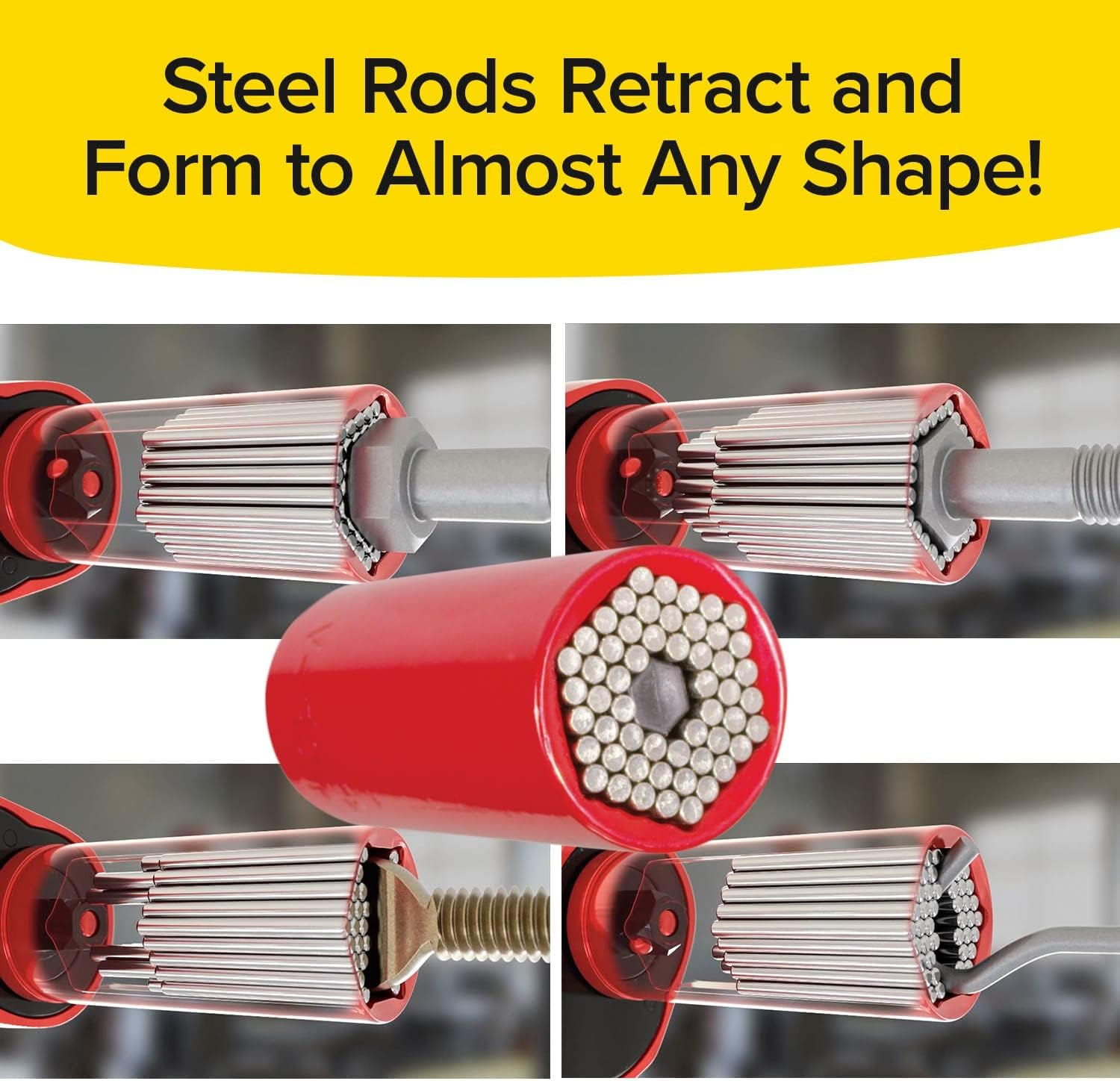 Red Dog Socket W/Bonus Drill Adapter AS-SEEN-ON-TV, Fits Most Nuts, Bolts, Use with Most Socket Wrenches & Power Drills, Steel Rods Retract to Form Almost Any Shape, Standard or Metric, 2 In. image number 5